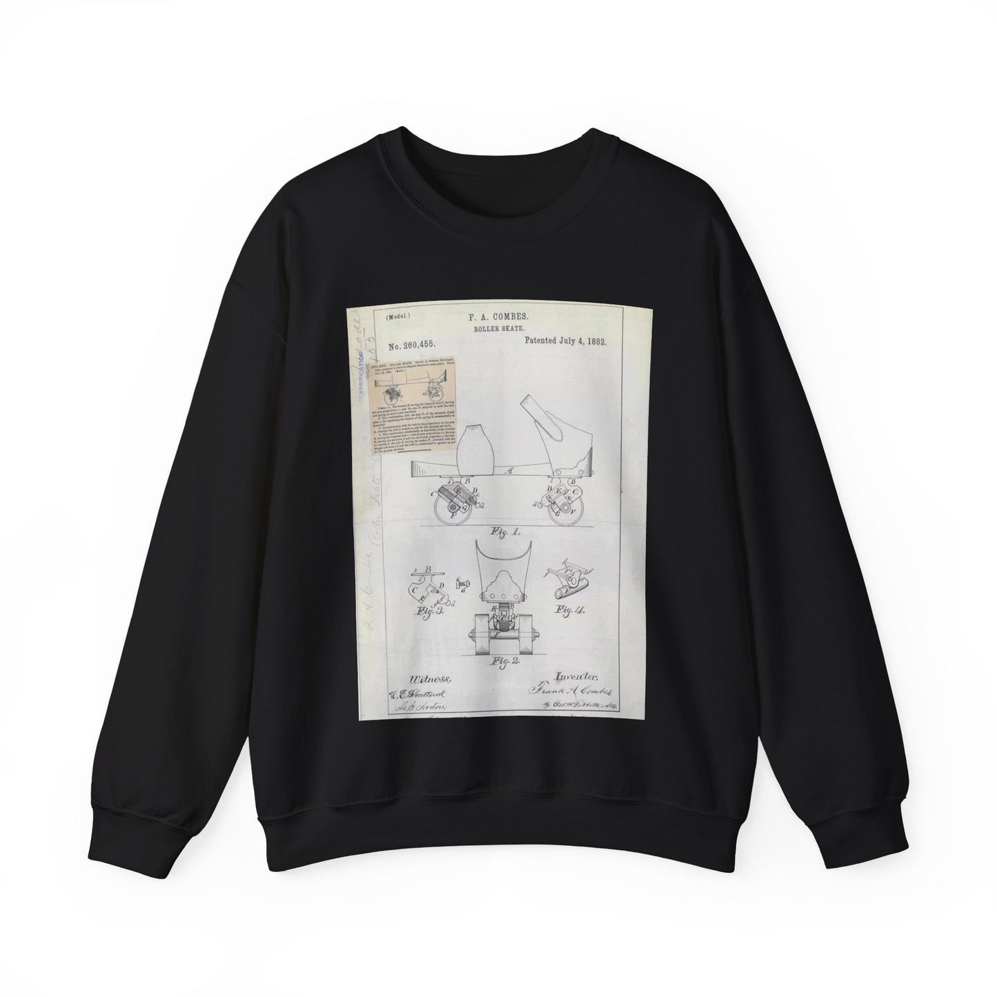 Patent drawing - for F. A. Combes' Roller Skate Public domain image Black Heavy Blend Adult Crew Neck SweatShirt