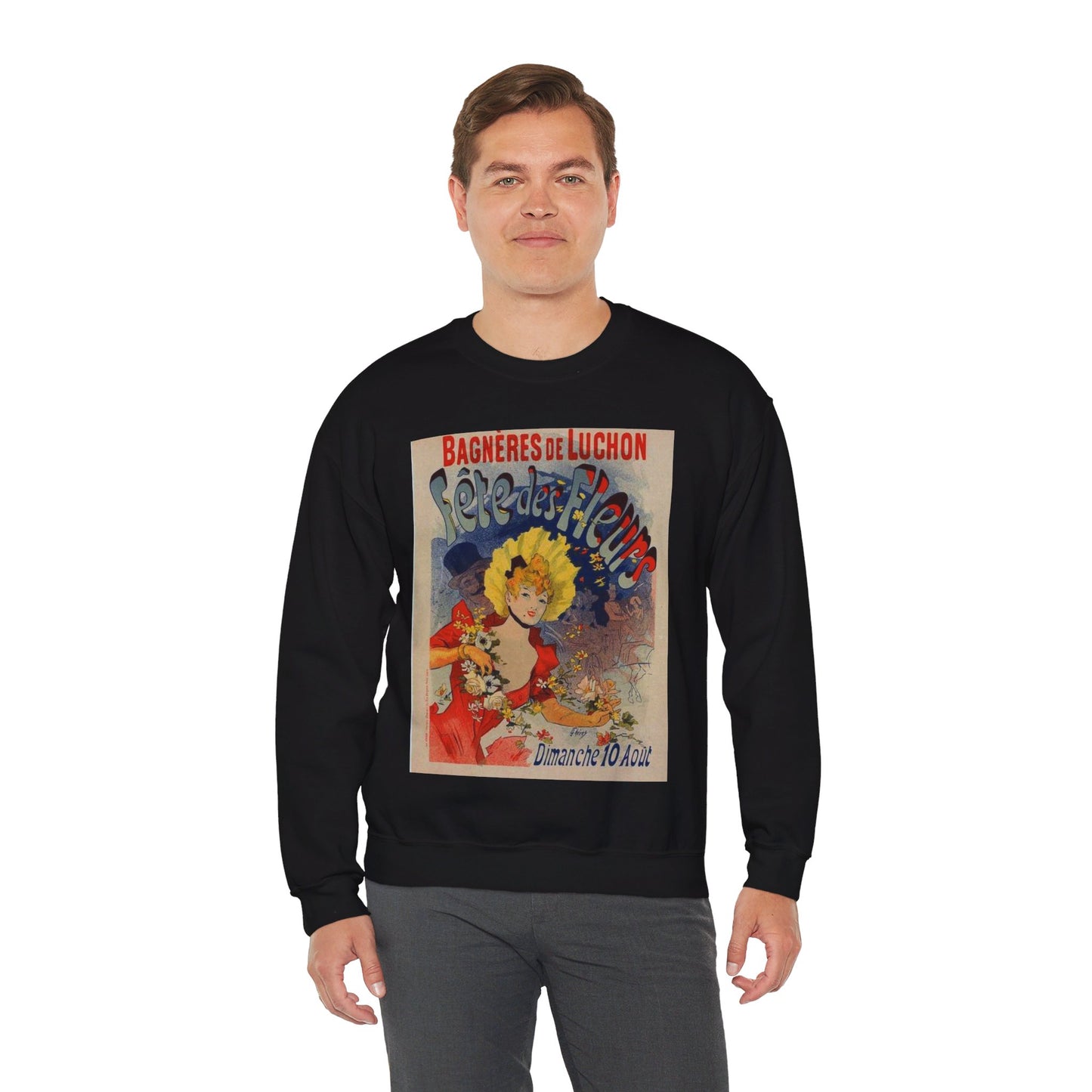 Affiche pour la "Fête des Fleurs de Bagnères-de-Luchon". Black Heavy Blend Adult Crew Neck SweatShirt