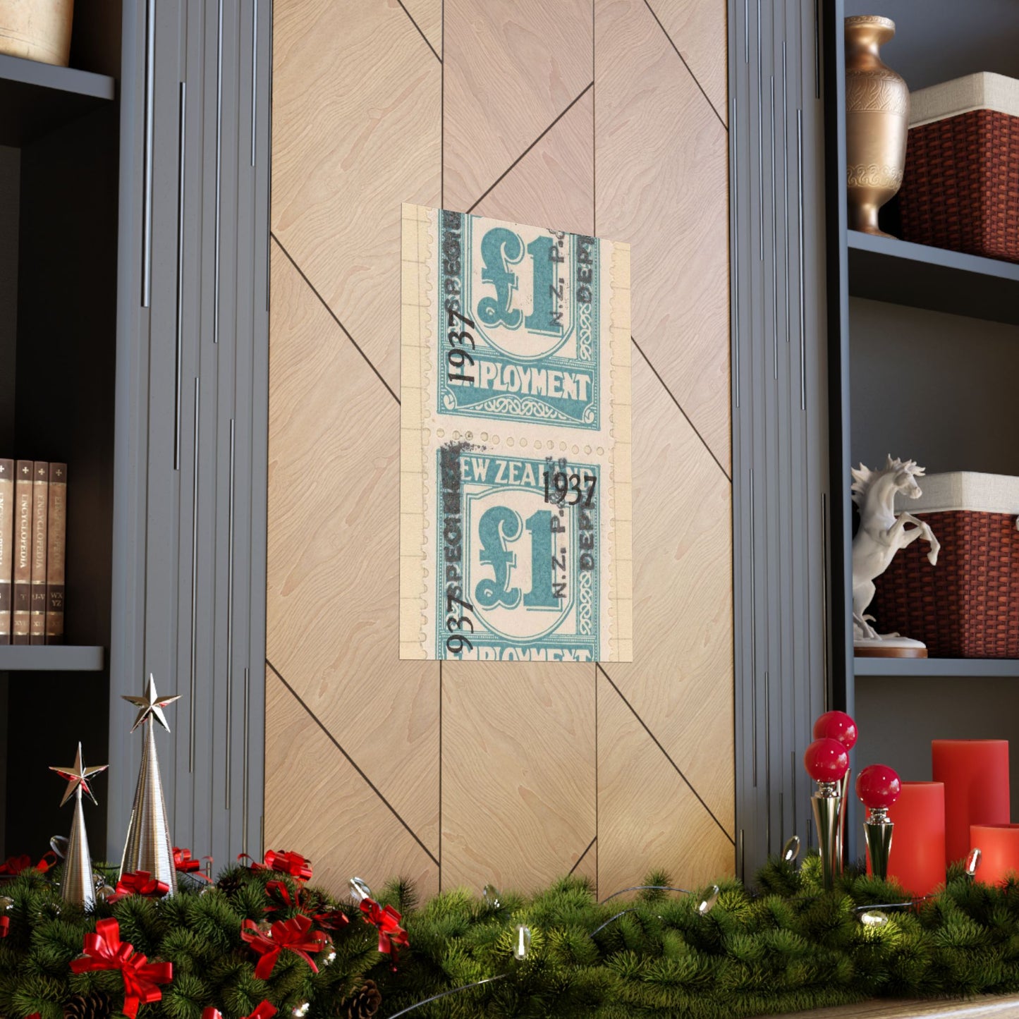 Block of one pound Unemployment Relief stamps overprinted '1937' and 'Specimen' High Quality Matte Wall Art Poster for Home, Office, Classroom