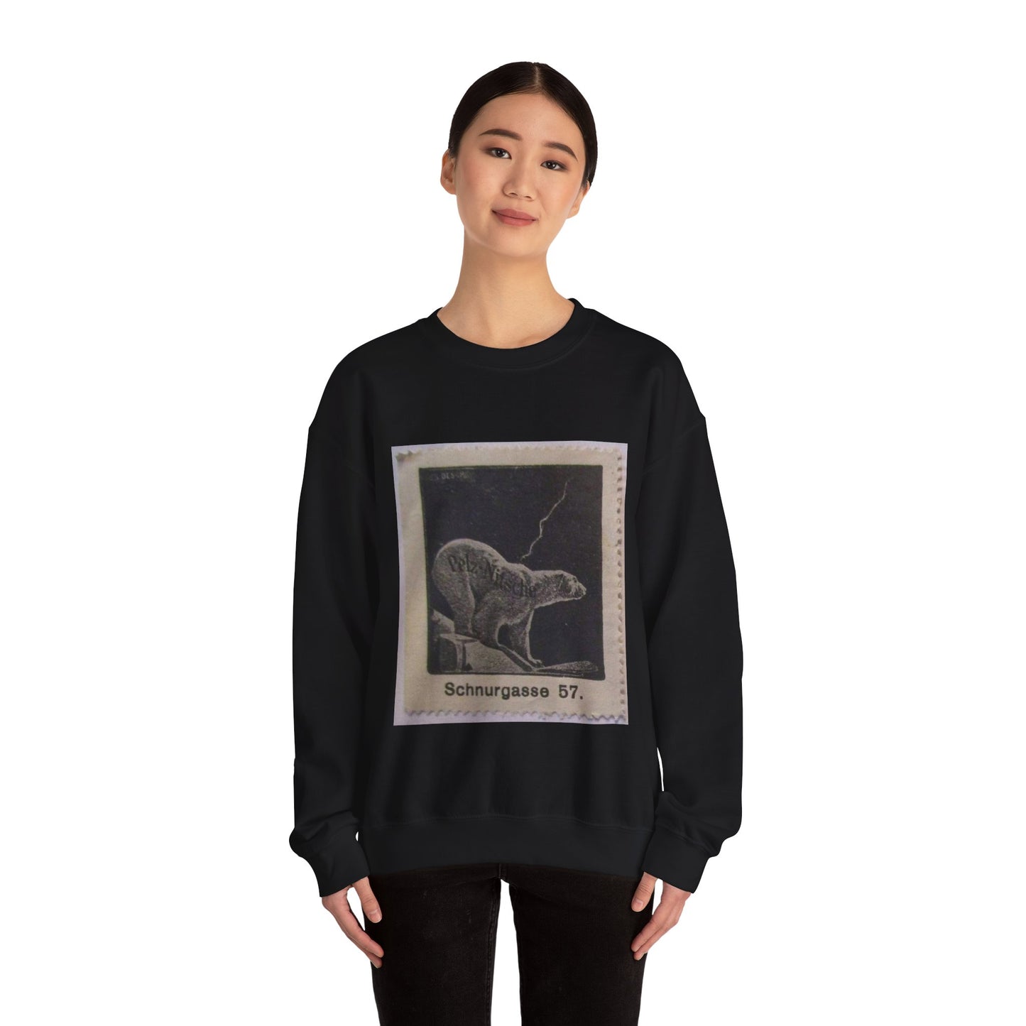 Pelz-Nitsche, Schnurgasse (Werbemarke) - postal stamp Black Heavy Blend Adult Crew Neck SweatShirt