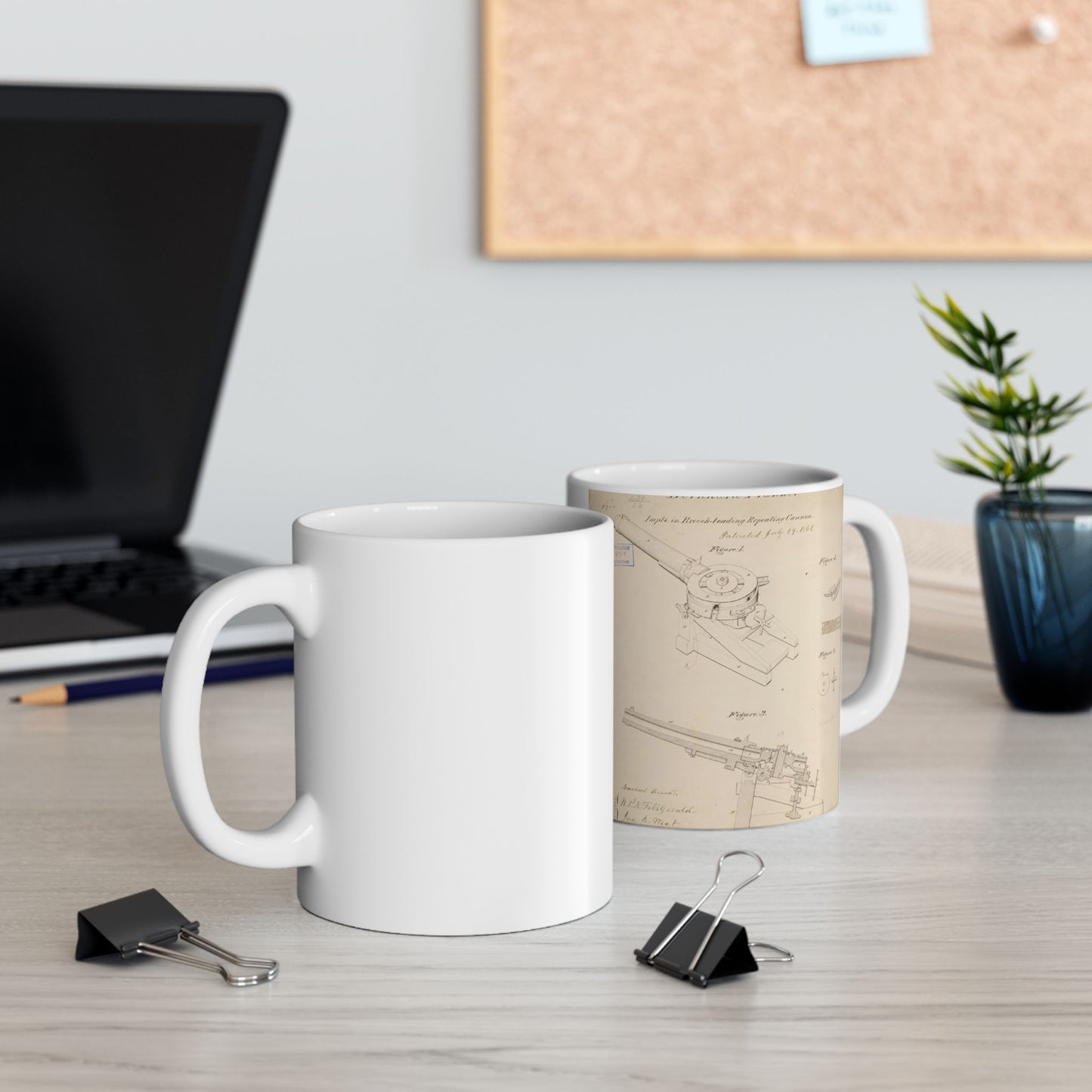 Patent drawing - Drawing of Improvements in Breech-Loading Repeating Cannon Public domain image Beautiful Novelty Ceramic Coffee Mug 11oz