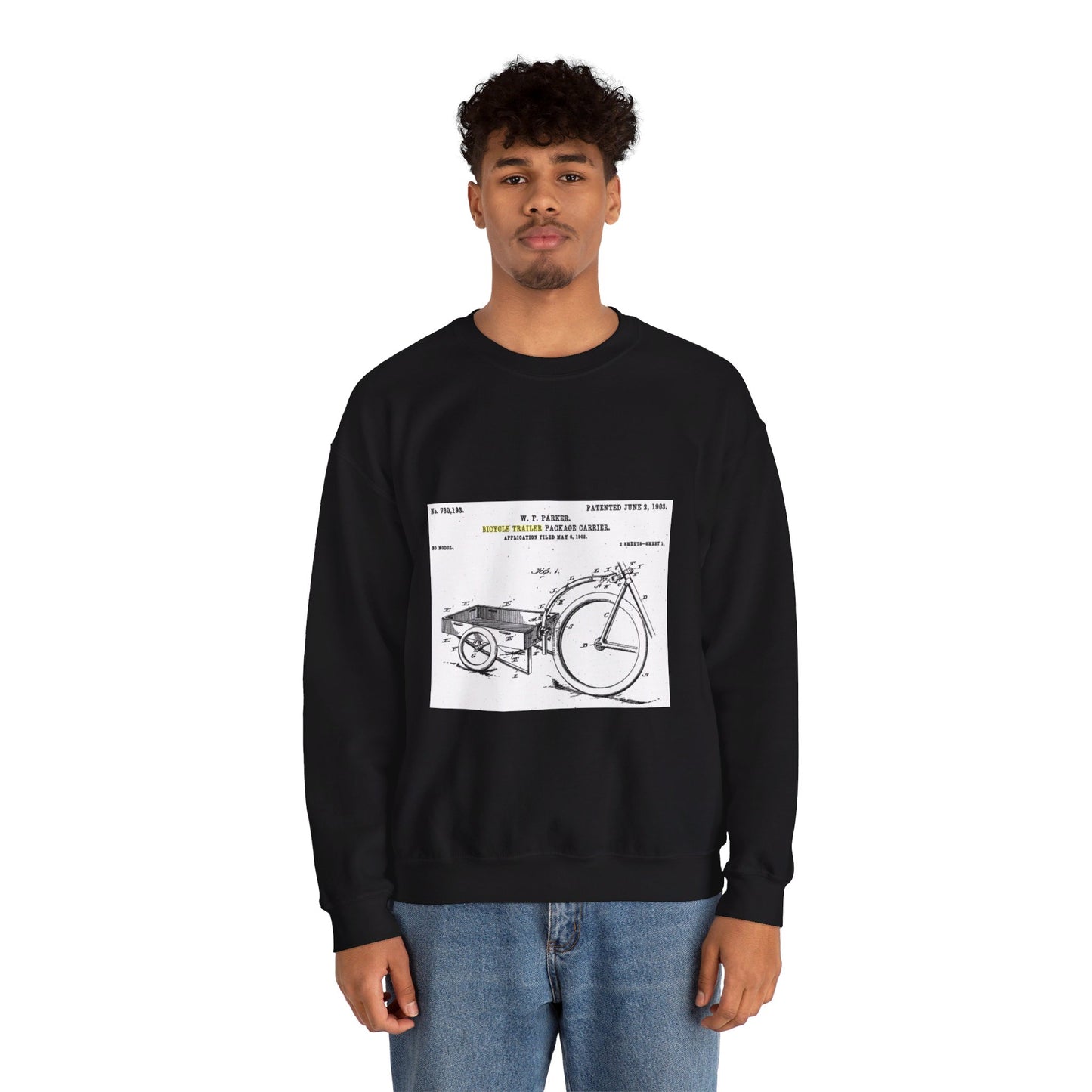 Patent Drawing of Engine - Bicycle Trailer Patent (1903) Public domain image Black Heavy Blend Adult Crew Neck SweatShirt
