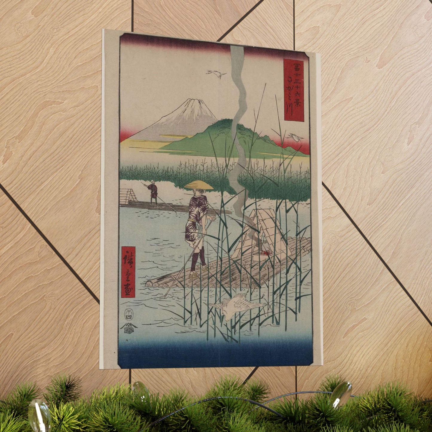 18 - The Sagami River - A painting of a man standing on a boat in a body of water High Quality Matte Wall Art Poster for Home, Office, Classroom