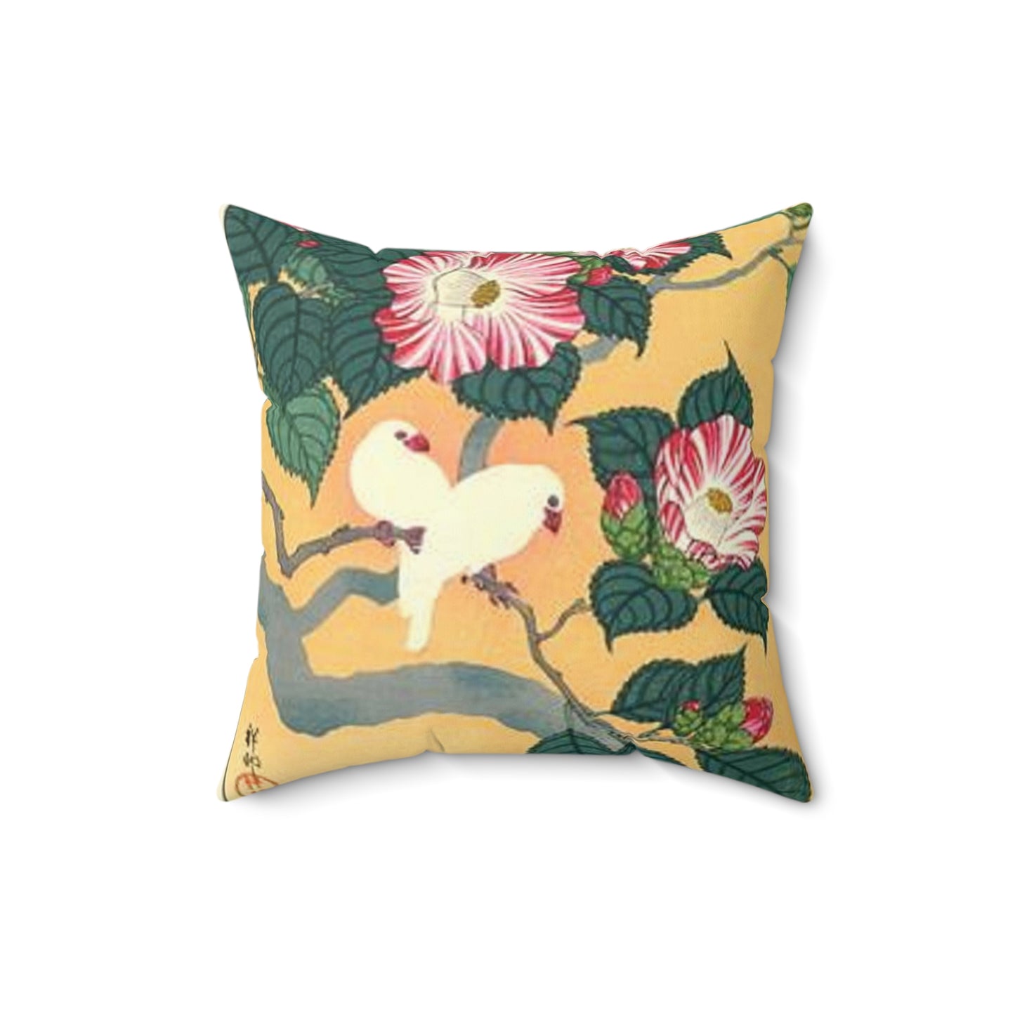 Koson - camellia-and-rice-birds-1929, Ohara Koson Decorative Accent Square Pillow