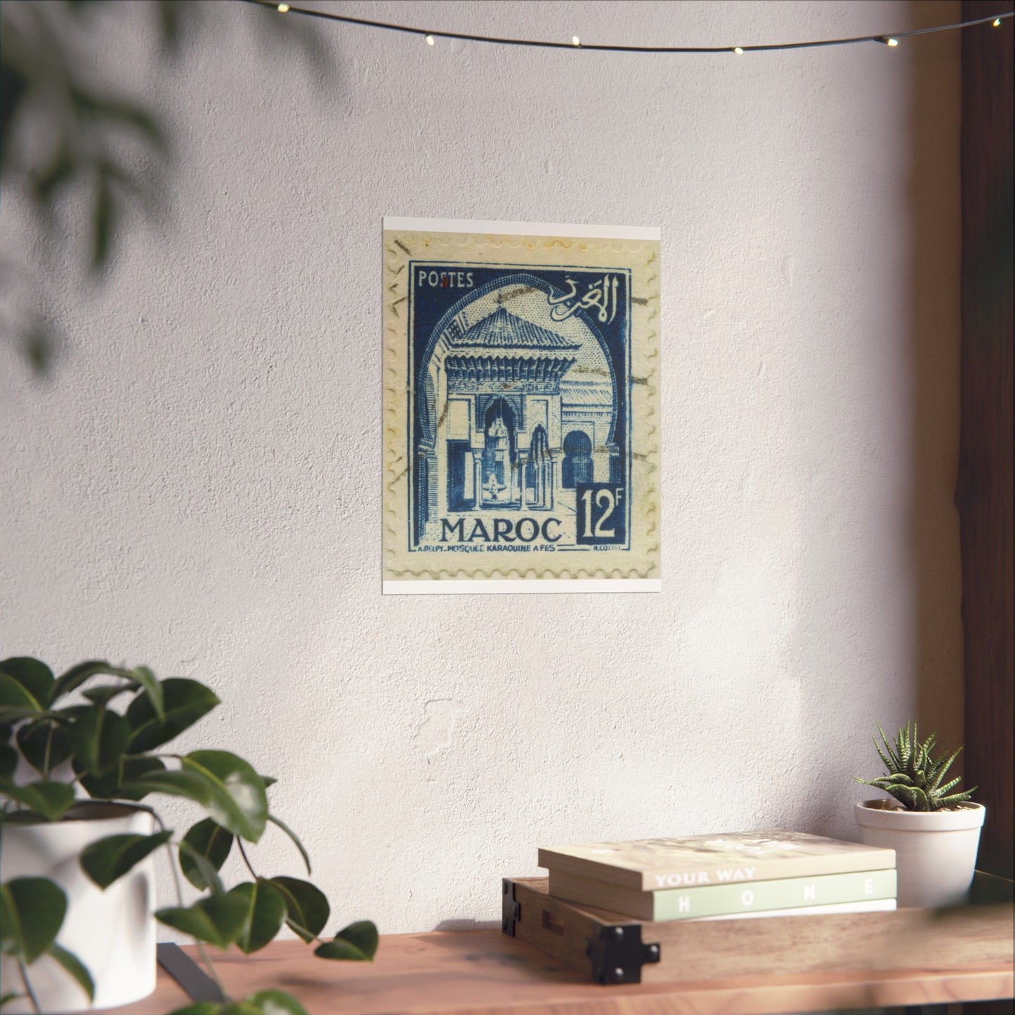 Frimärke ur Gösta Bodmans filatelistiska motivsamling, påbörjad 1950.Frimärke från Franska Marocko, 1951. Motiv av moskéen Karaouin. High Quality Matte Wall Art Poster for Home, Office, Classroom