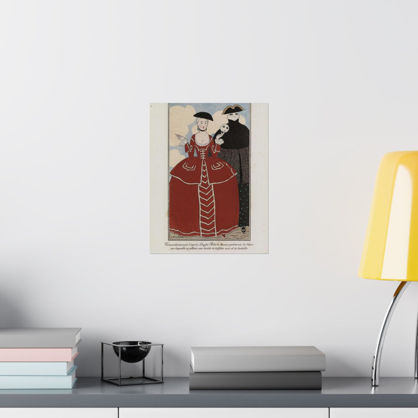 Fancy dress (Travestissement d'aprés Longhi - Robe de damas galonnée de blanc sur laquelle on jettera une baiite de taffetas noir et de dentelle) (CBL WEp 0847) High Quality Matte Wall Art Poster for Home, Office, Classroom