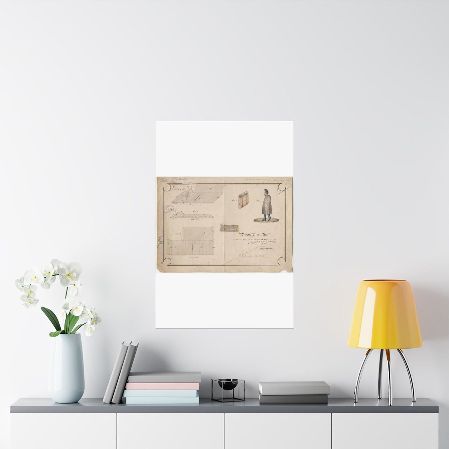 Patent drawing - Drawing of Portable Tent and Abri Public domain image High Quality Matte Wall Art Poster for Home, Office, Classroom