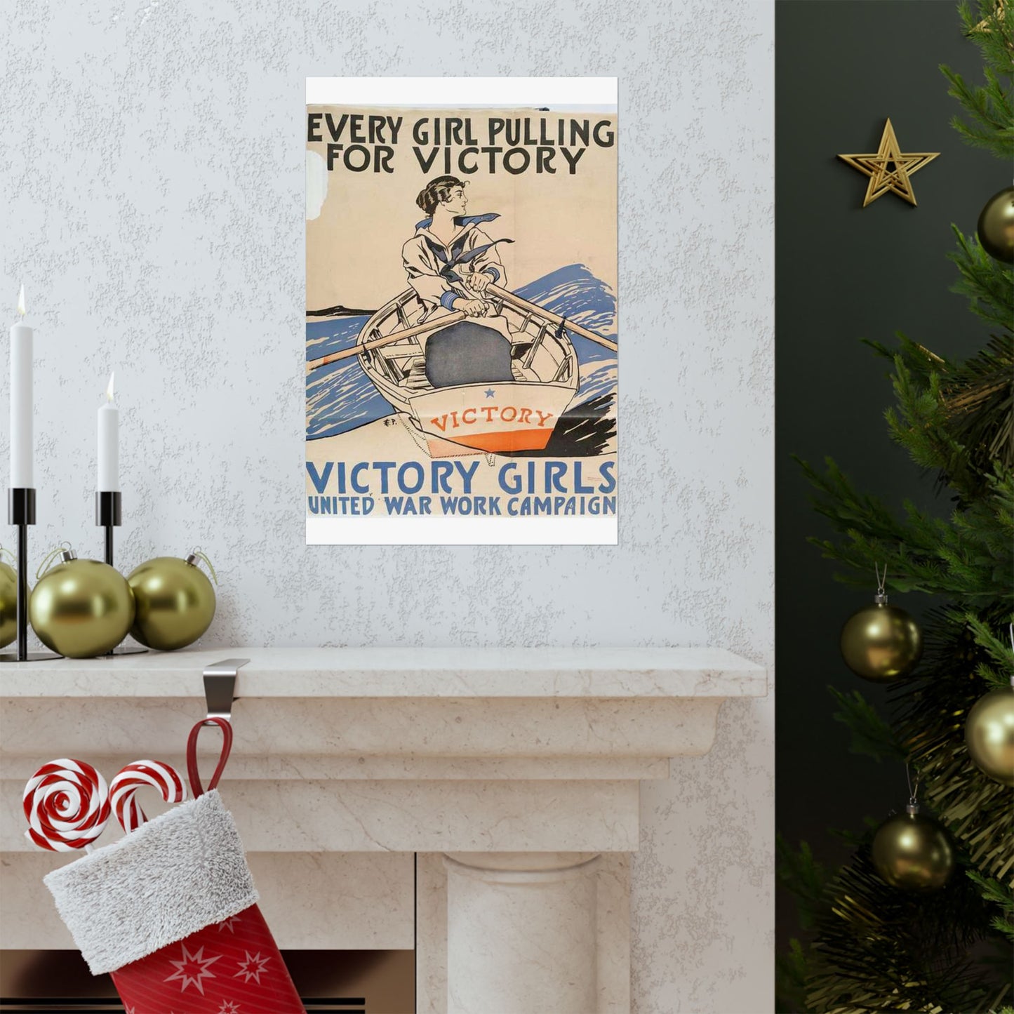 Every Girl Pulling for Victory, Victory Girls United War Work Campaign High Quality Matte Wall Art Poster for Home, Office, Classroom