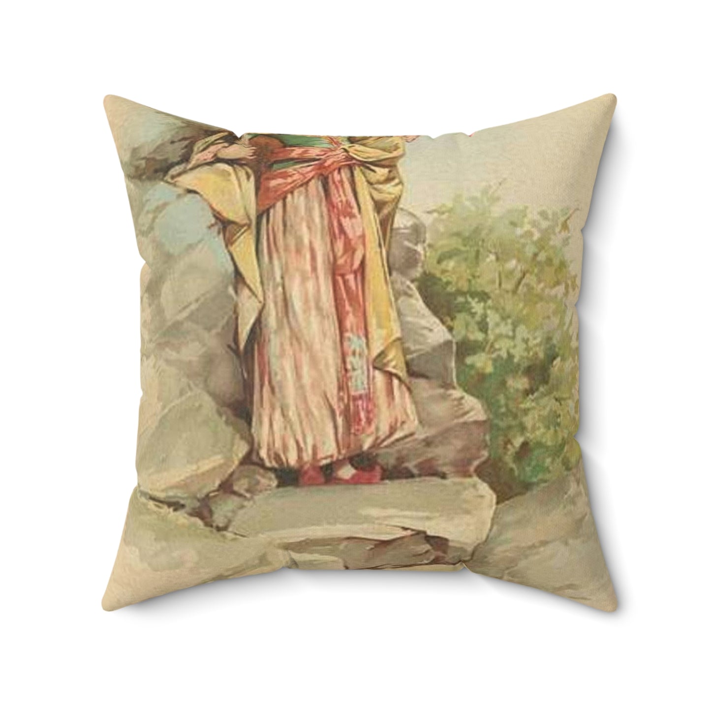 The talking bird. - Drawing. Public domain image. Decorative Accent Square Pillow