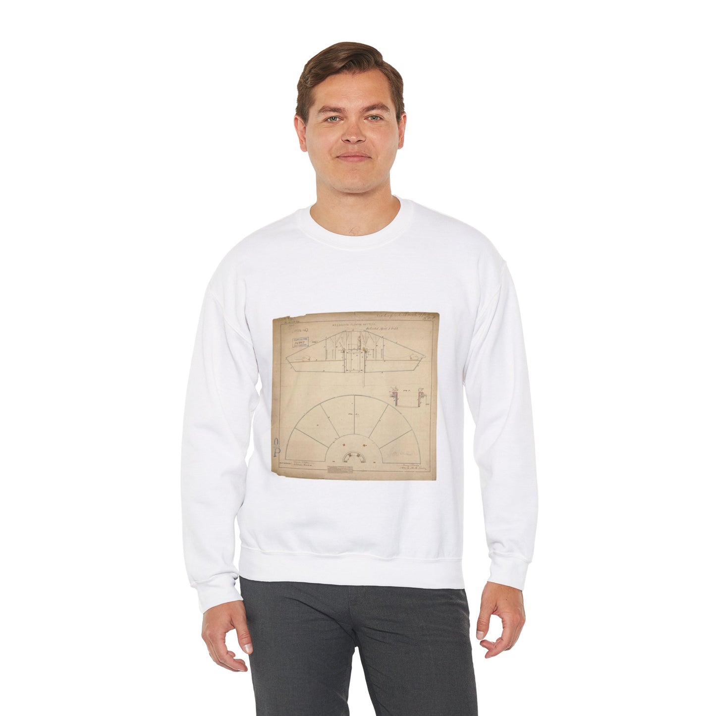 Patent drawing - Drawing of Floating Battery Public domain image White Heavy Blend Adult Crew Neck SweatShirt