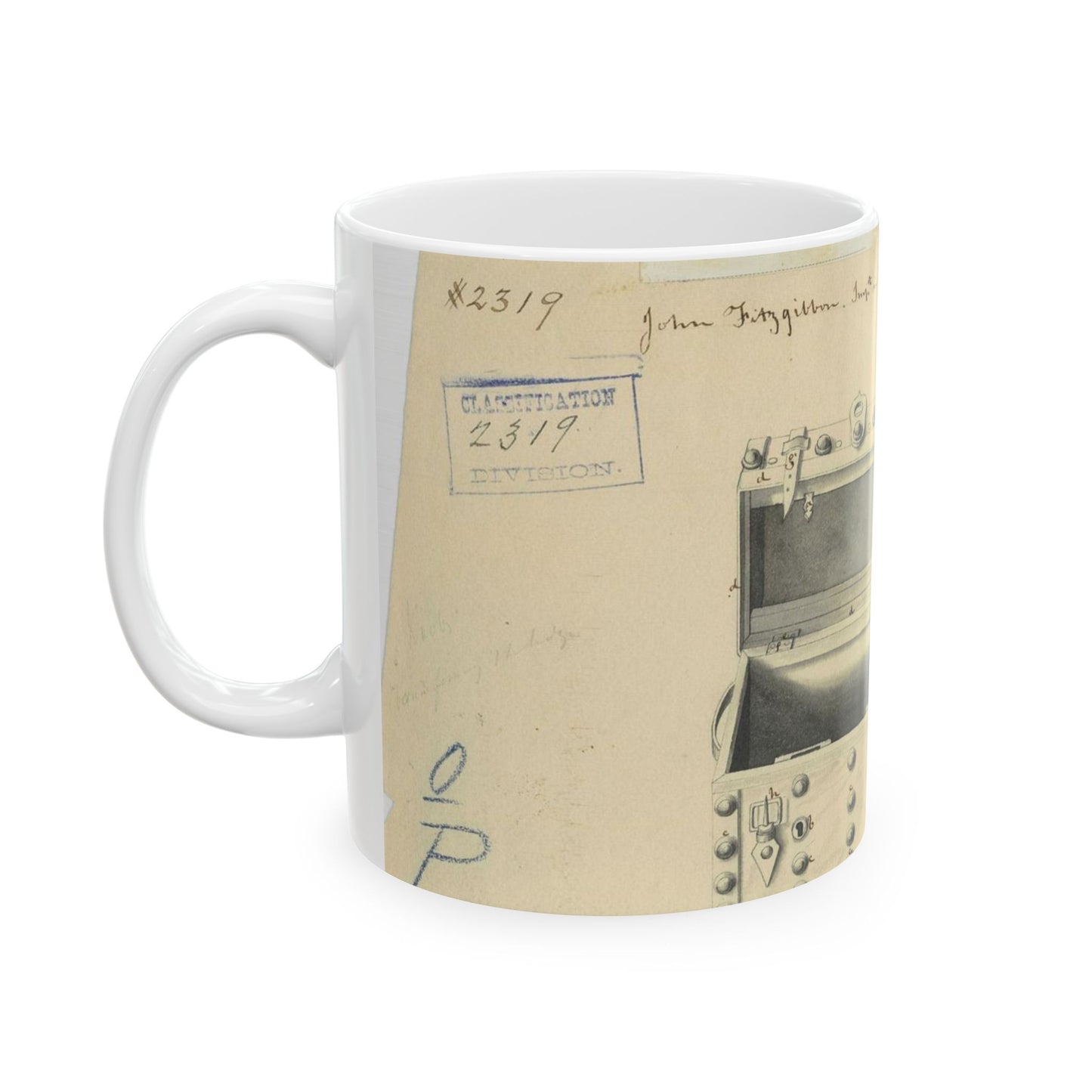Patent drawing - Drawing of a Traveling Trunk Public domain image Beautiful Novelty Ceramic Coffee Mug 11oz