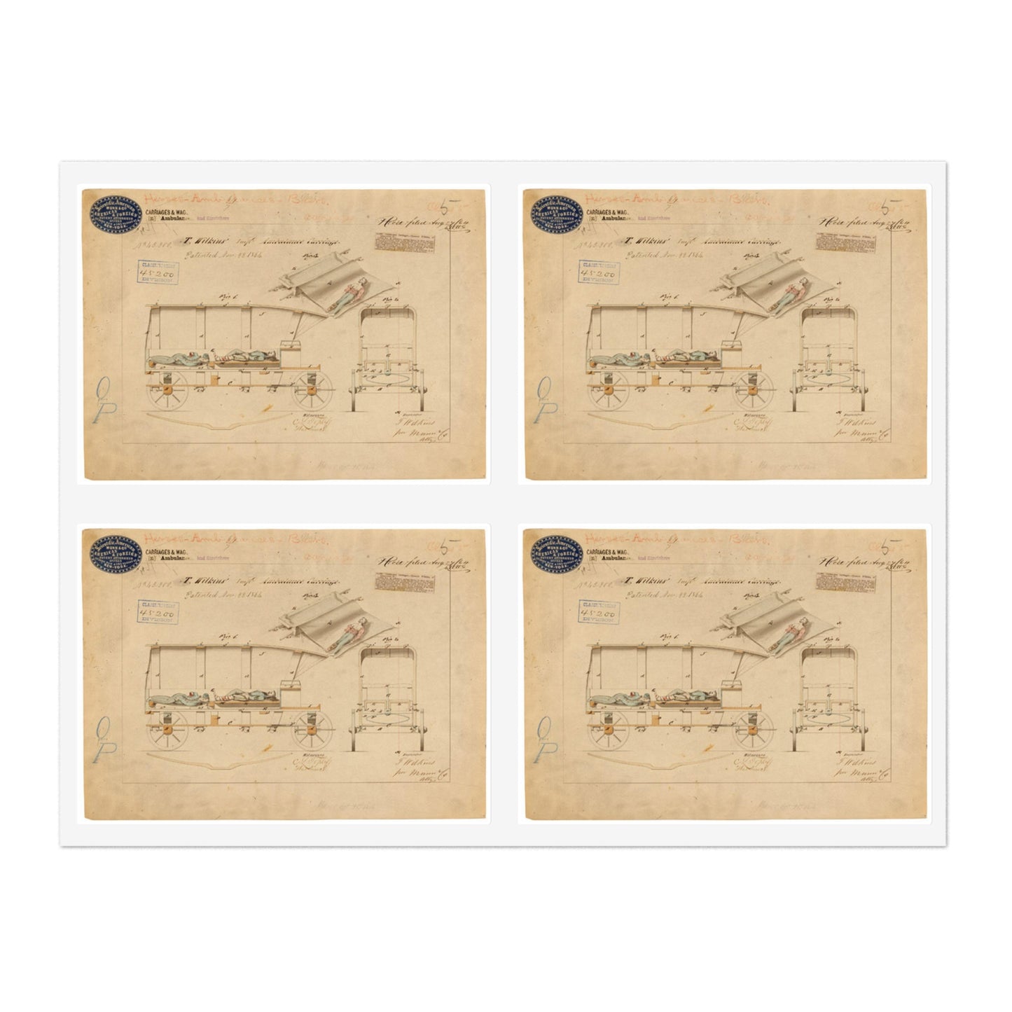 Patent drawing - Drawing of Improved Ambulance Carriage Public domain image Laminated UV Protective Vinyl Stickers