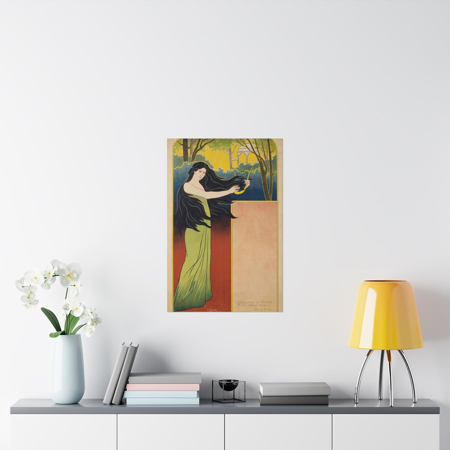 A painting of a woman with long black hair. Vintage art deco, beauty fashion. High Quality Matte Wall Art Poster for Home, Office, Classroom