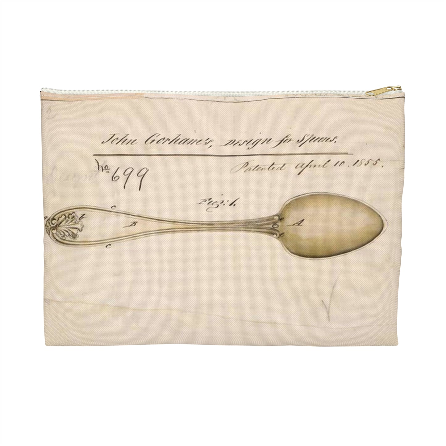 Patent drawing - Drawing of Design for Spoons Public domain image Large Organizer Pouch with Black Zipper