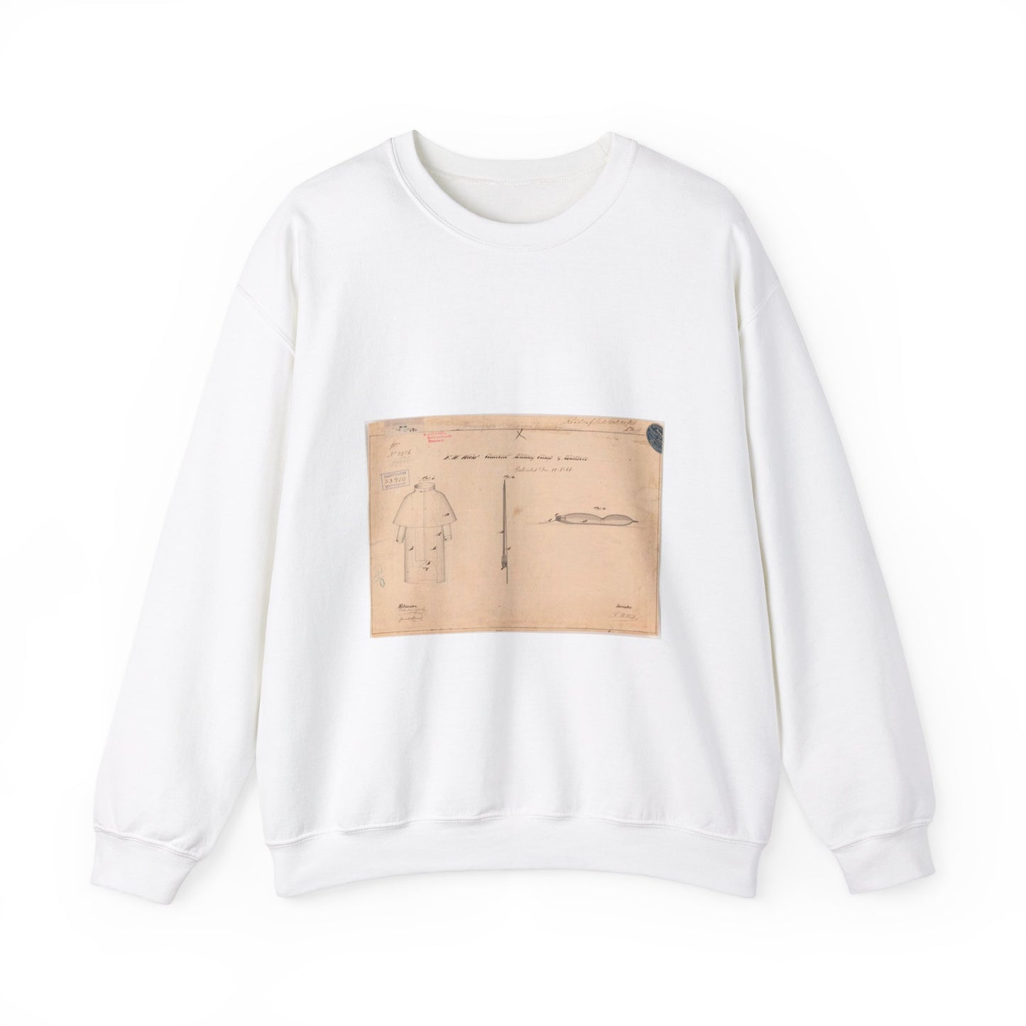 Patent drawing - Drawing of Combined Military Cloak and Mattress Public domain image White Heavy Blend Adult Crew Neck SweatShirt
