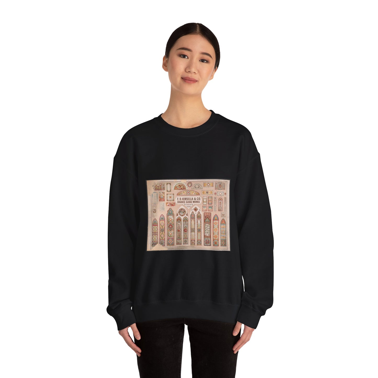 F.D. Kinsella & Co., stained glass works Black Heavy Blend Adult Crew Neck SweatShirt