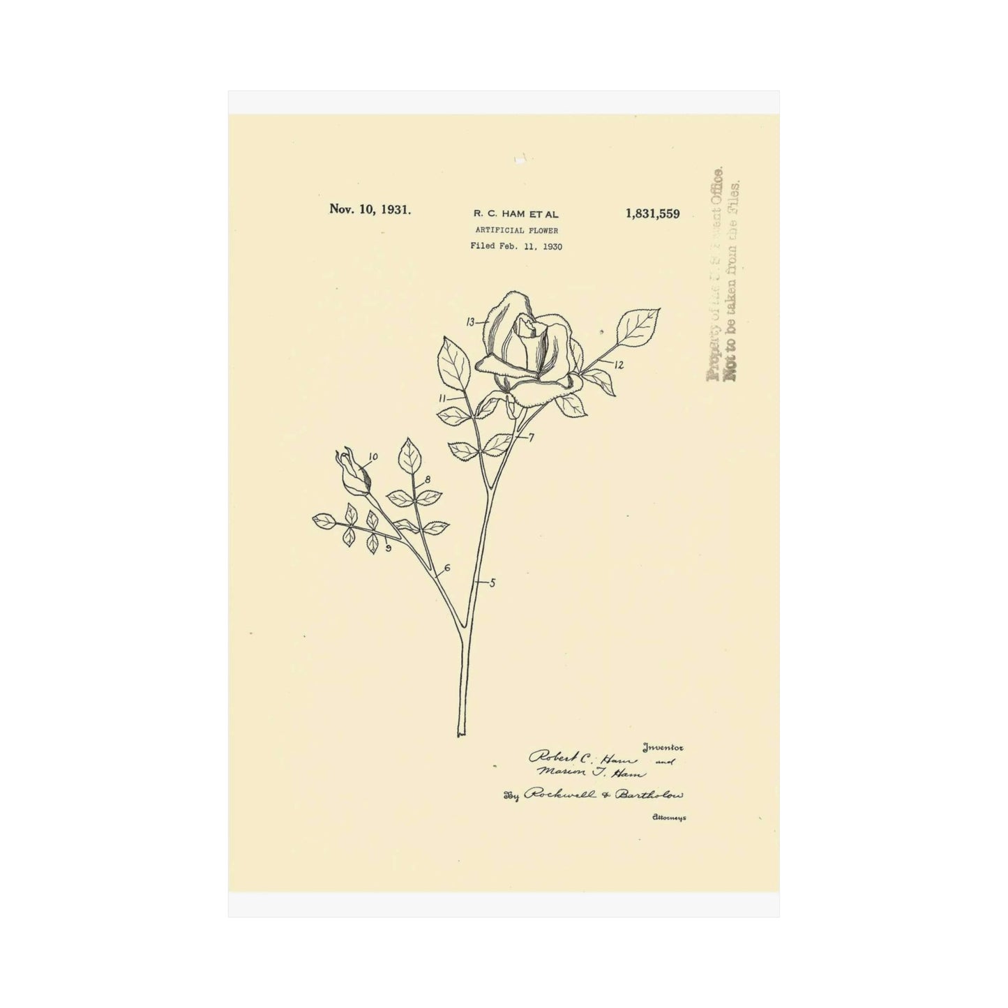 Patent Case File No. 1,831,559, Artificial Flower, Inventor(s)- Robert C. Ham and Marion T. Ham. - DPLA - 08745302078898b8870d70b04cb216a9 (page 5) High Quality Matte Wall Art Poster for Home, Office, Classroom