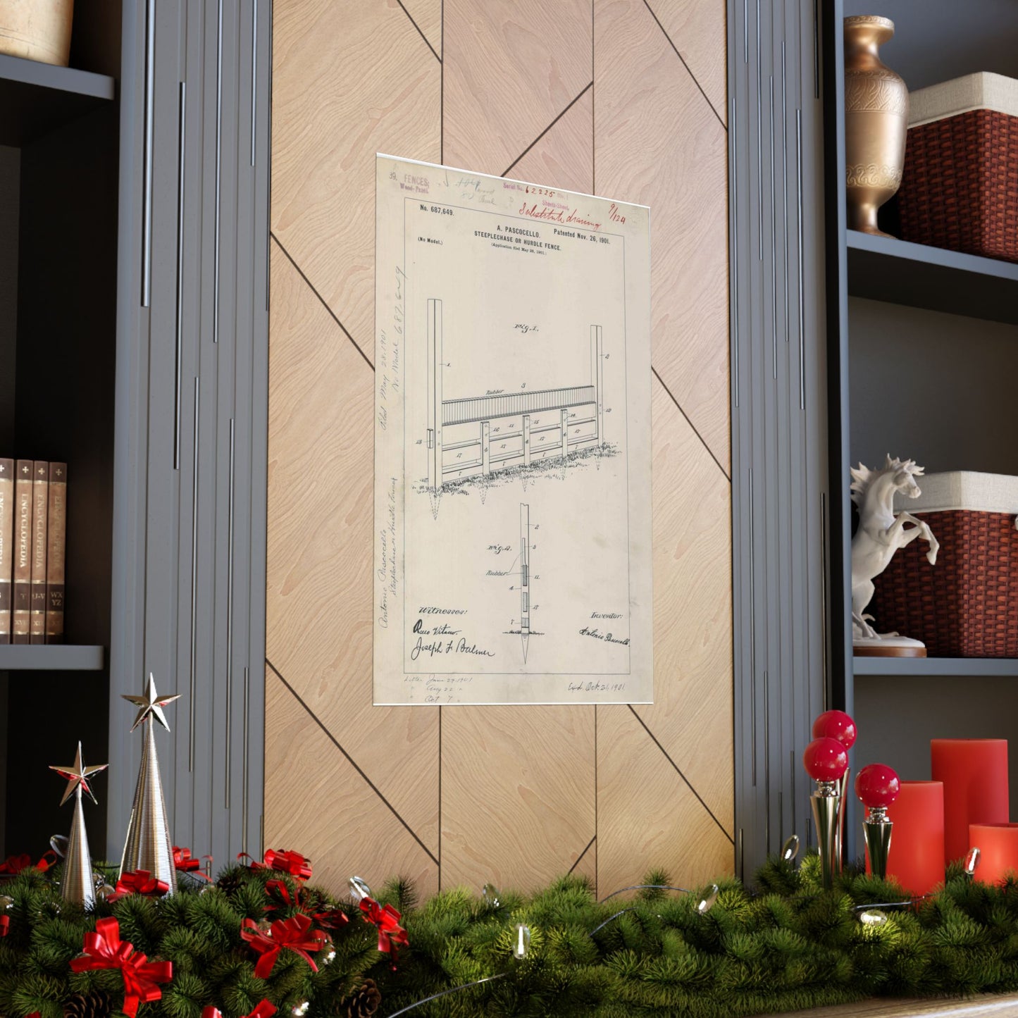 Patent Drawing of Engine - for A. Pascocello' Steeplechase or Hurdle Fence Public domain image High Quality Matte Wall Art Poster for Home, Office, Classroom