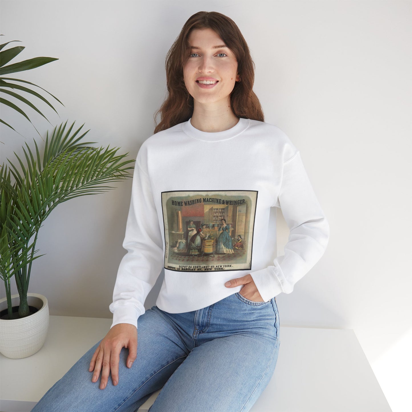 Home washing machine & wringer - A painting of a woman washing a woman's hands White Heavy Blend Adult Crew Neck SweatShirt