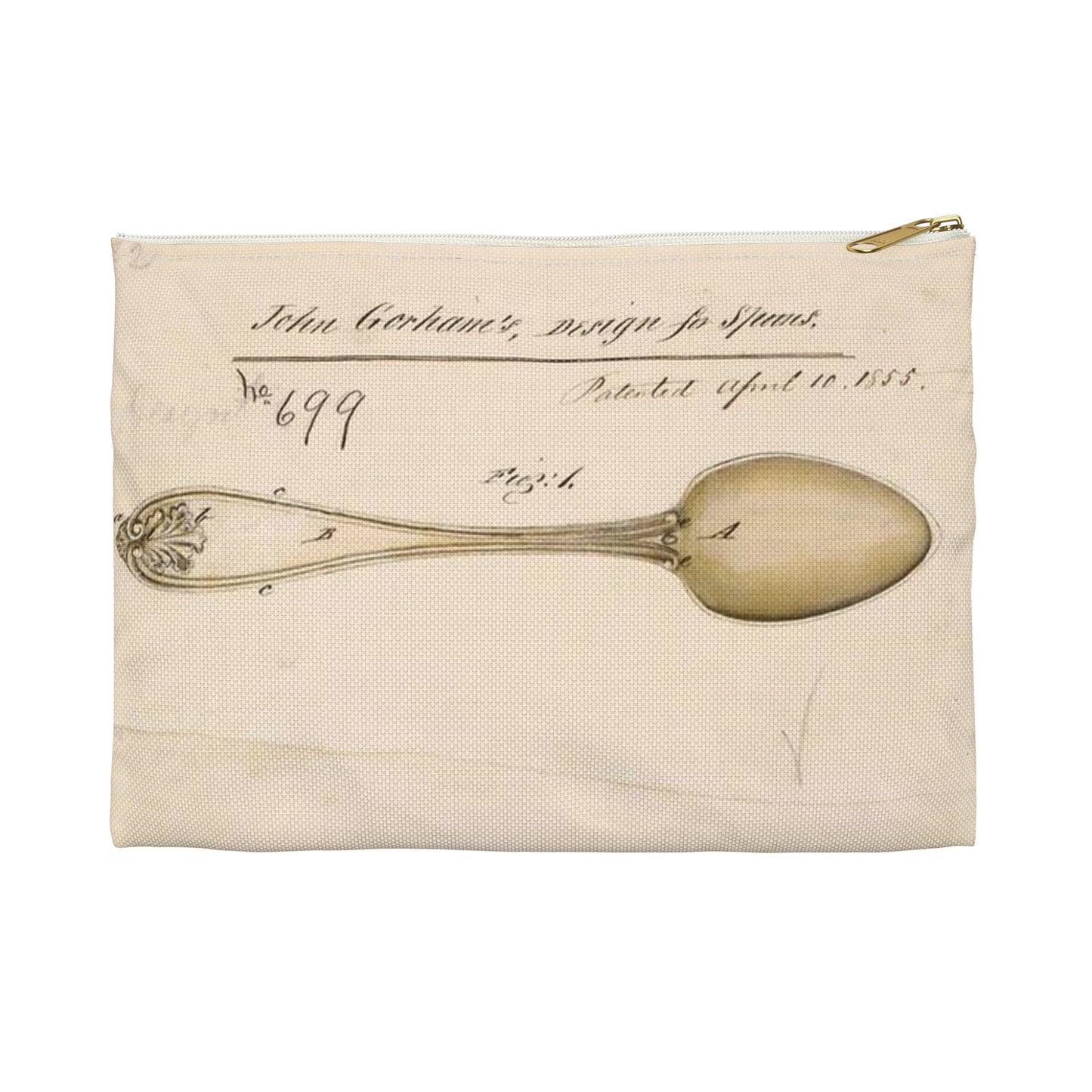 Patent drawing - Drawing of Design for Spoons Public domain image Large Organizer Pouch with Black Zipper