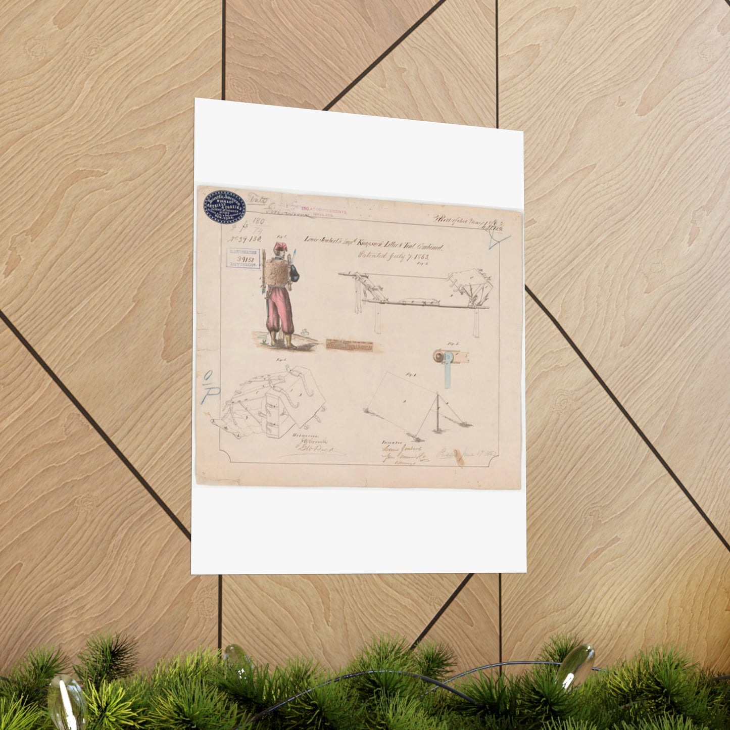 Patent drawing - Drawing of Improved Knapsack, Litter and Tent Combined Public domain image High Quality Matte Wall Art Poster for Home, Office, Classroom