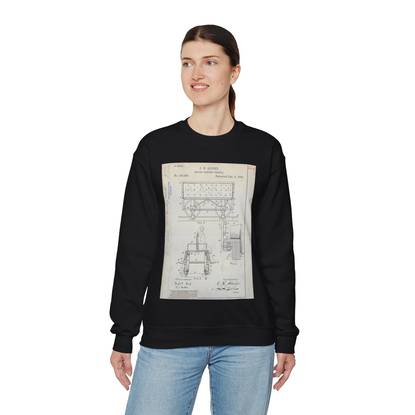 Patent Drawing of Engine - for C. H. Alcoke's Roller Coasting Vehicle Public domain image Black Heavy Blend Adult Crew Neck SweatShirt