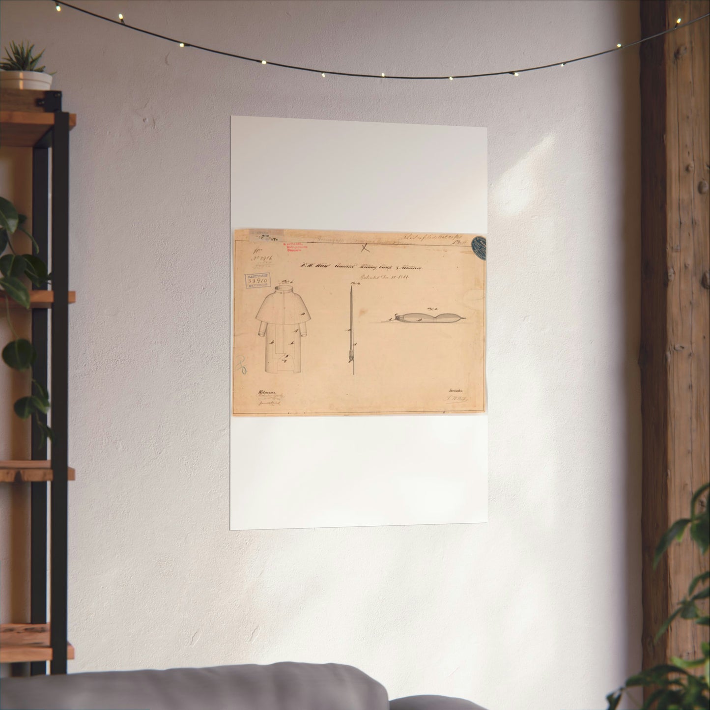 Patent drawing - Drawing of Combined Military Cloak and Mattress Public domain image High Quality Matte Wall Art Poster for Home, Office, Classroom