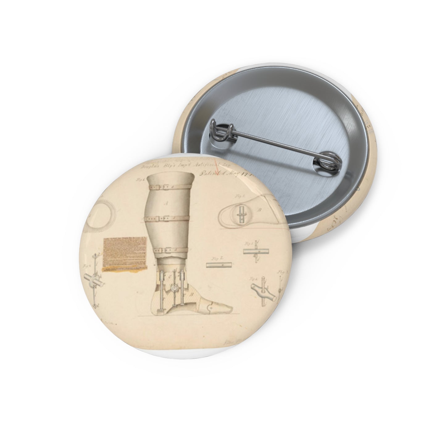 Patent drawing - Drawing of Improved Artificial Leg Public domain image Pin Buttons with Crisp Design