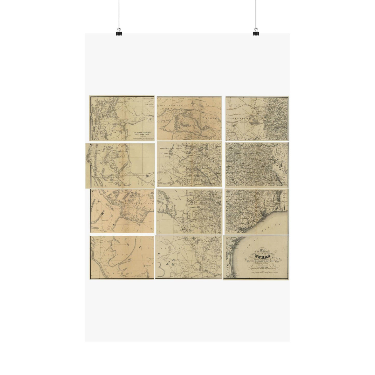Map of the state of Texas / - Public domain old map High Quality Matte Wall Art Poster for Home, Office, Classroom