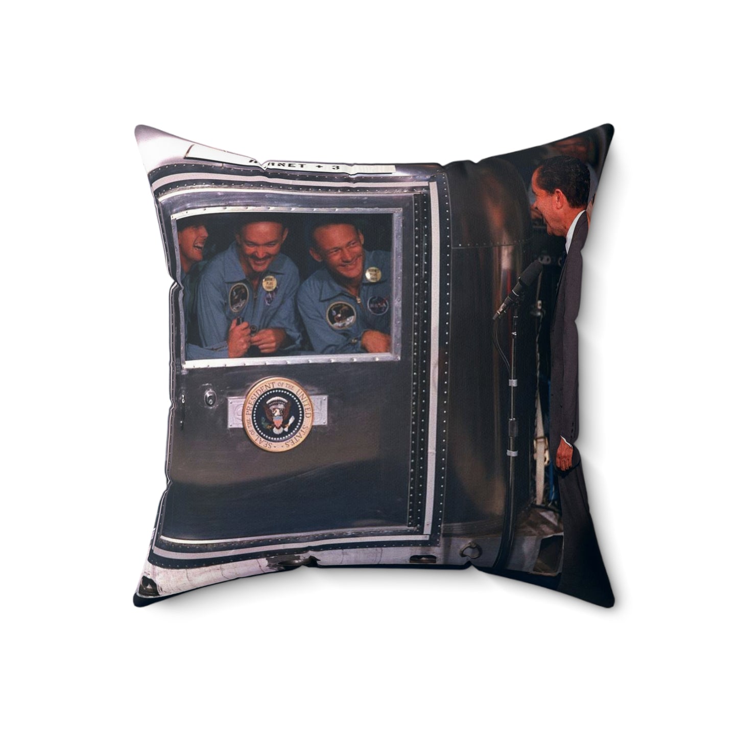 President Nixon visits Apollo 11 crew in quarantine Decorative Accent Square Pillow