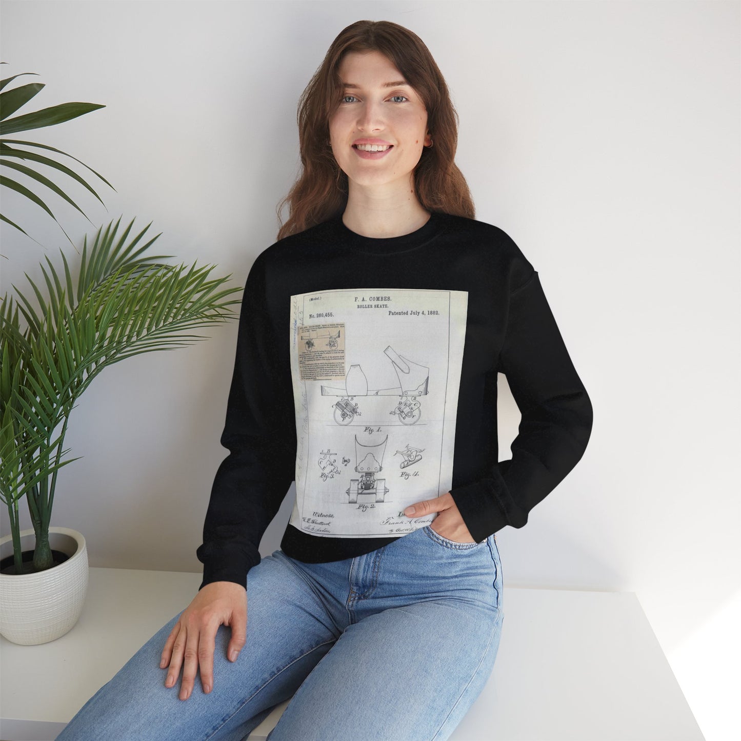 Patent drawing - for F. A. Combes' Roller Skate Public domain image Black Heavy Blend Adult Crew Neck SweatShirt