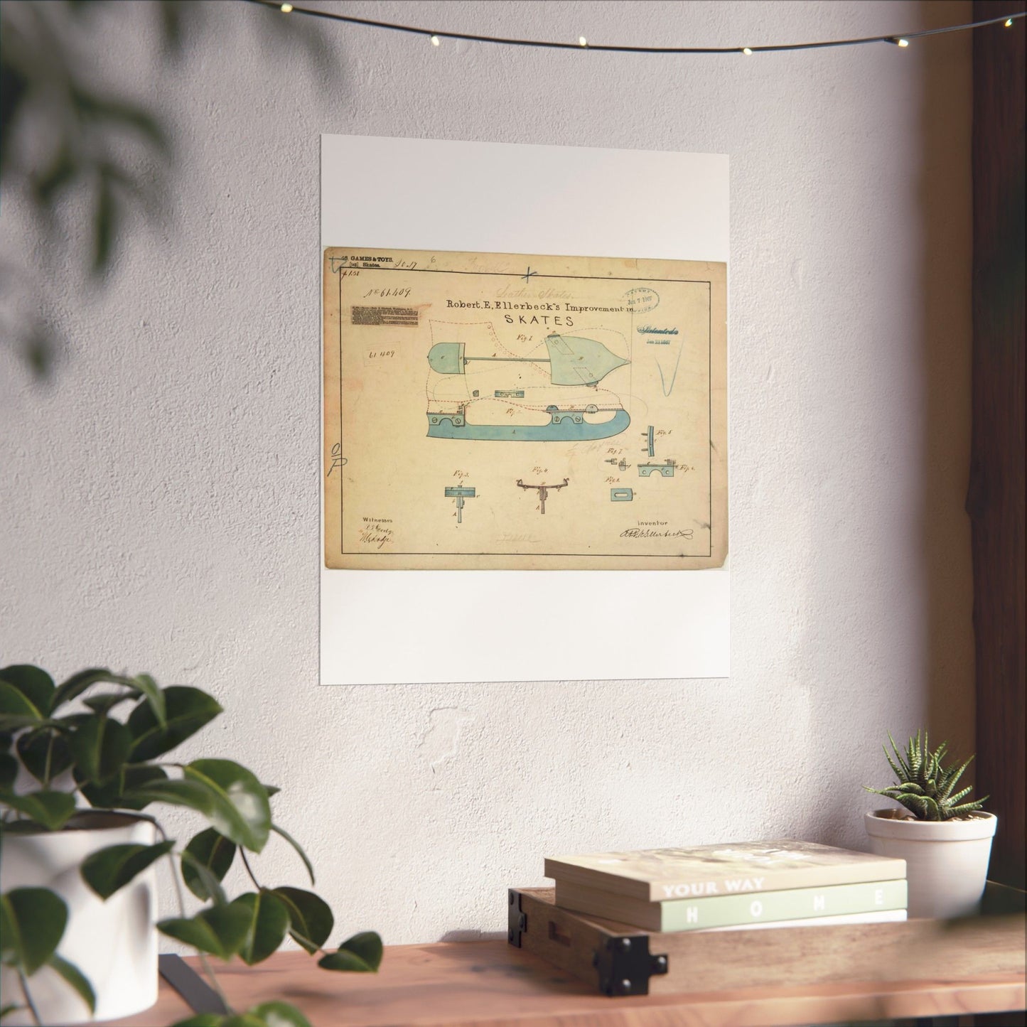 Patent drawing - Drawing of Improvement in Skates Public domain image High Quality Matte Wall Art Poster for Home, Office, Classroom