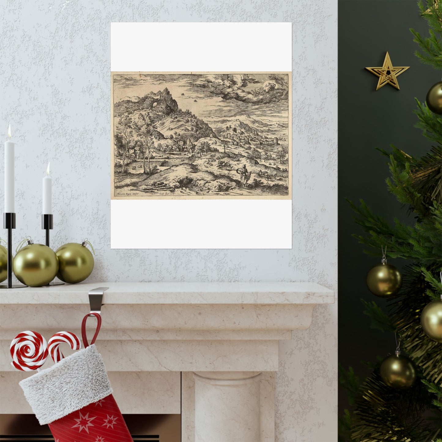 Hieronymus Cock - Mercurius met het hoofd van Argus High Quality Matte Wall Art Poster for Home, Office, Classroom