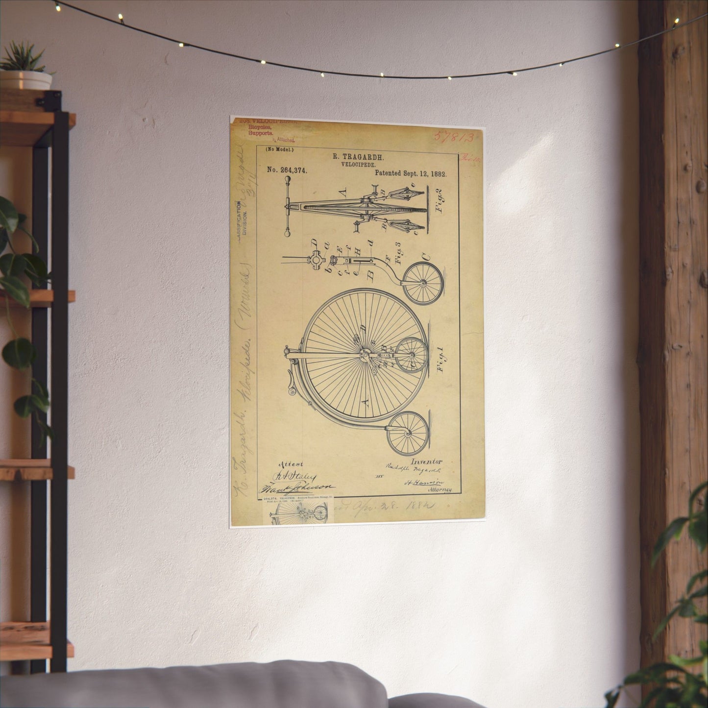 Patent drawing - Drawing of a Velocipede Public domain image High Quality Matte Wall Art Poster for Home, Office, Classroom