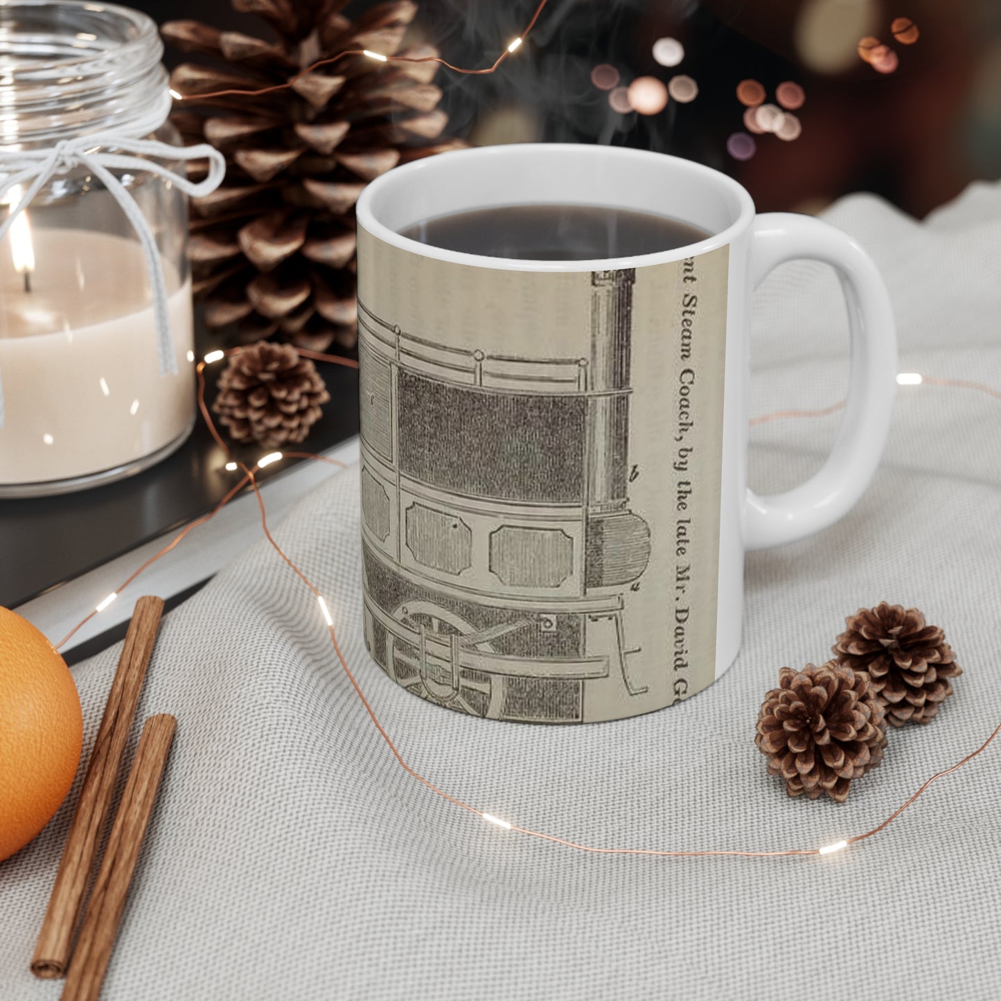 Patent Drawing of Engine - Patent steam coach, by the late Mr. David Gordon Public domain image Beautiful Novelty Ceramic Coffee Mug 11oz