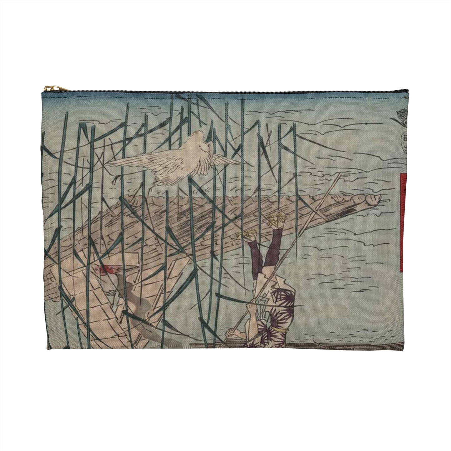 18 - The Sagami River - A painting of a man standing on a boat in a body of water Large Organizer Pouch with Black Zipper