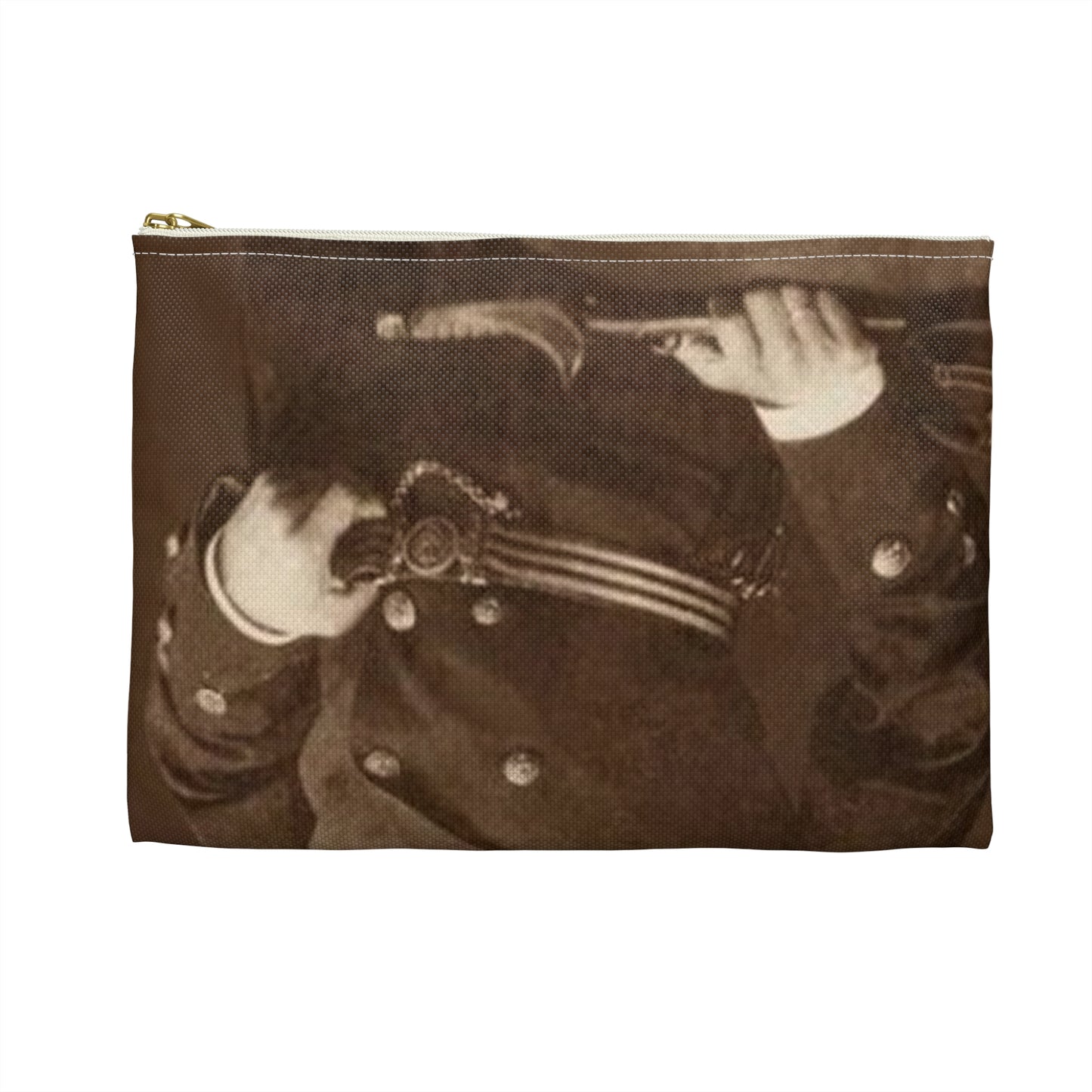 Foto A.Prat - A black and white photo of a man in uniform Large Organizer Pouch with Black Zipper