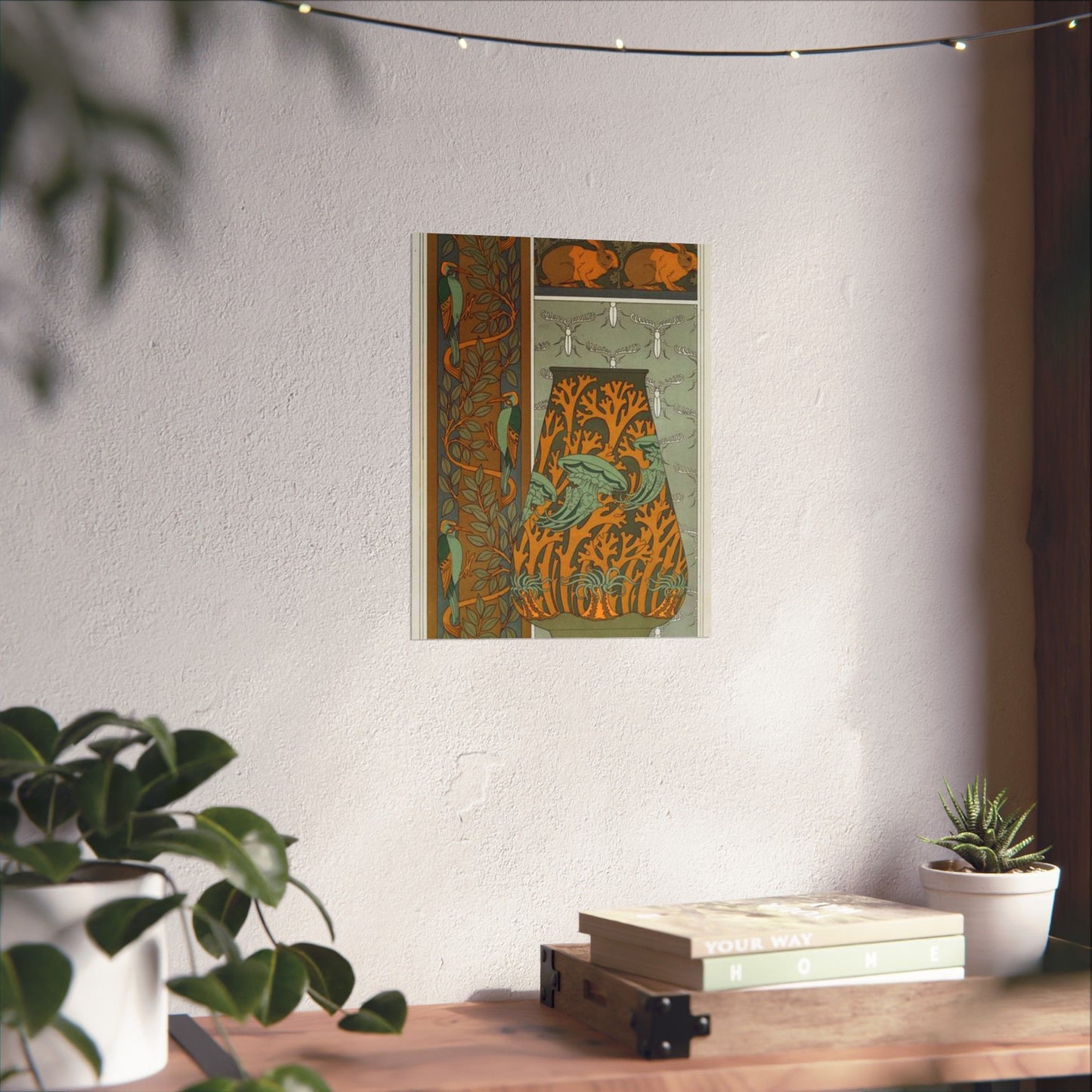 Piverts et arbre, bordure verticale. Lapins et feuilles, bordure. Méduses, anémones de mer et algues, vase. Insectes, jeu de fond. High Quality Matte Wall Art Poster for Home, Office, Classroom