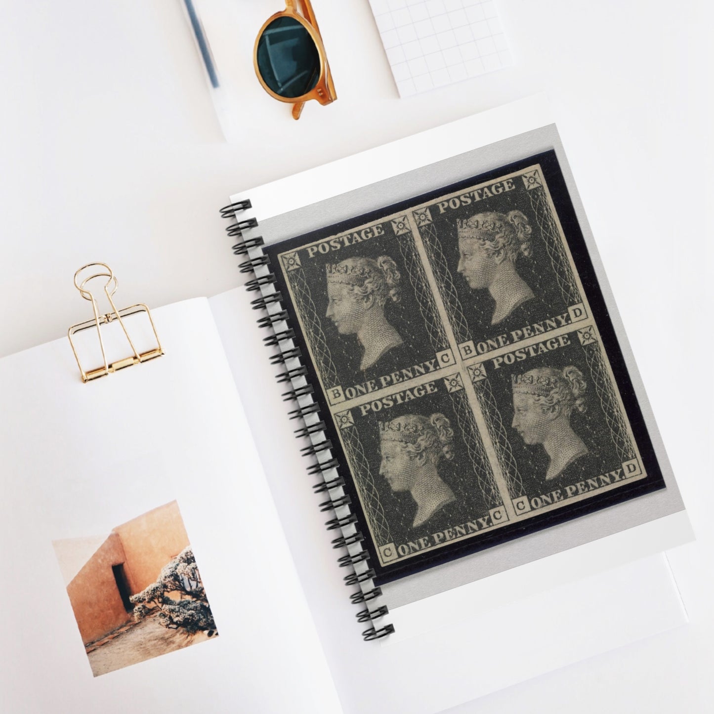 "Penny Black" postage stamps - postal stamp Spiral Bound Ruled Notebook with Printed Cover