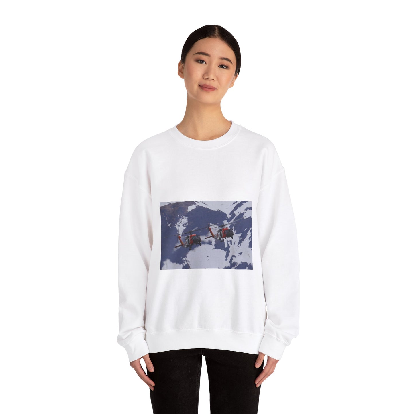 Two Coast Guard Air Station Sitka MH-60 Jayhawk helicopter White Heavy Blend Adult Crew Neck SweatShirt