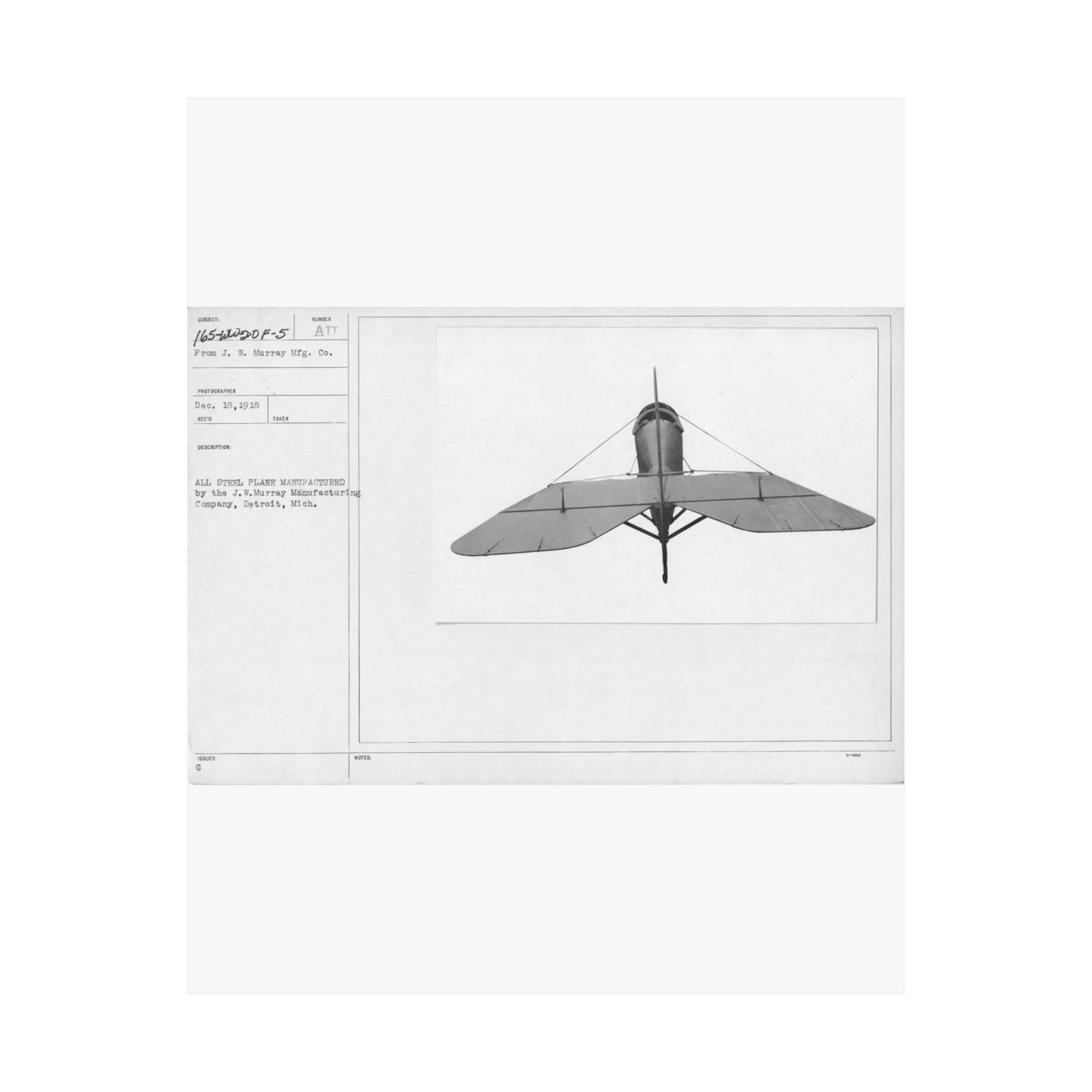 Patent drawing - Airplanes - Types - All steel manufactured by the J.W. Murray Manufacturing Company, Detroit, Michigan Public domain image High Quality Matte Wall Art Poster for Home, Office, Classroom