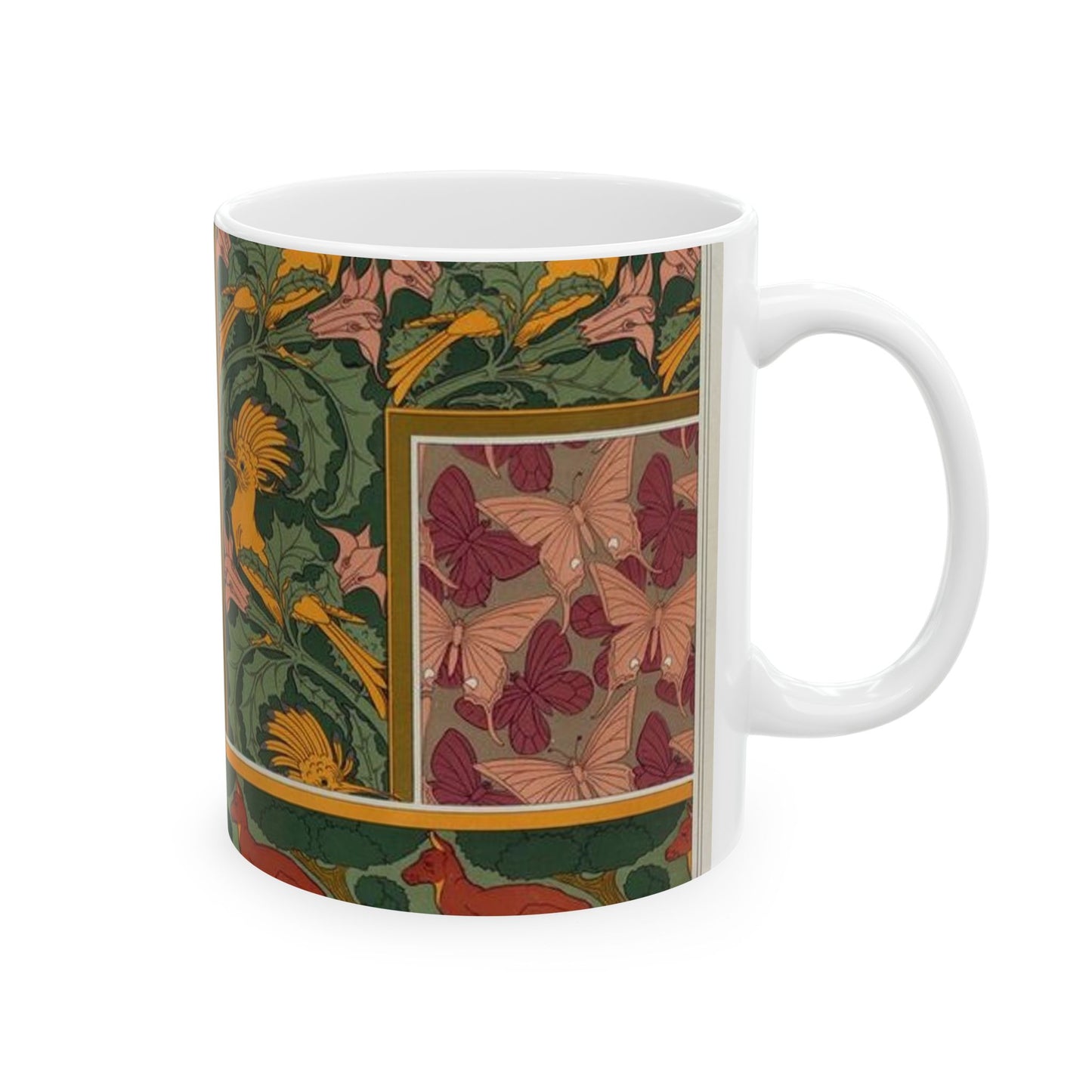 Huppes et stramoine, bordure. Papillons, étoffe de soie. Kangourou et arbres, bordure. Beautiful Novelty Ceramic Coffee Mug 11oz