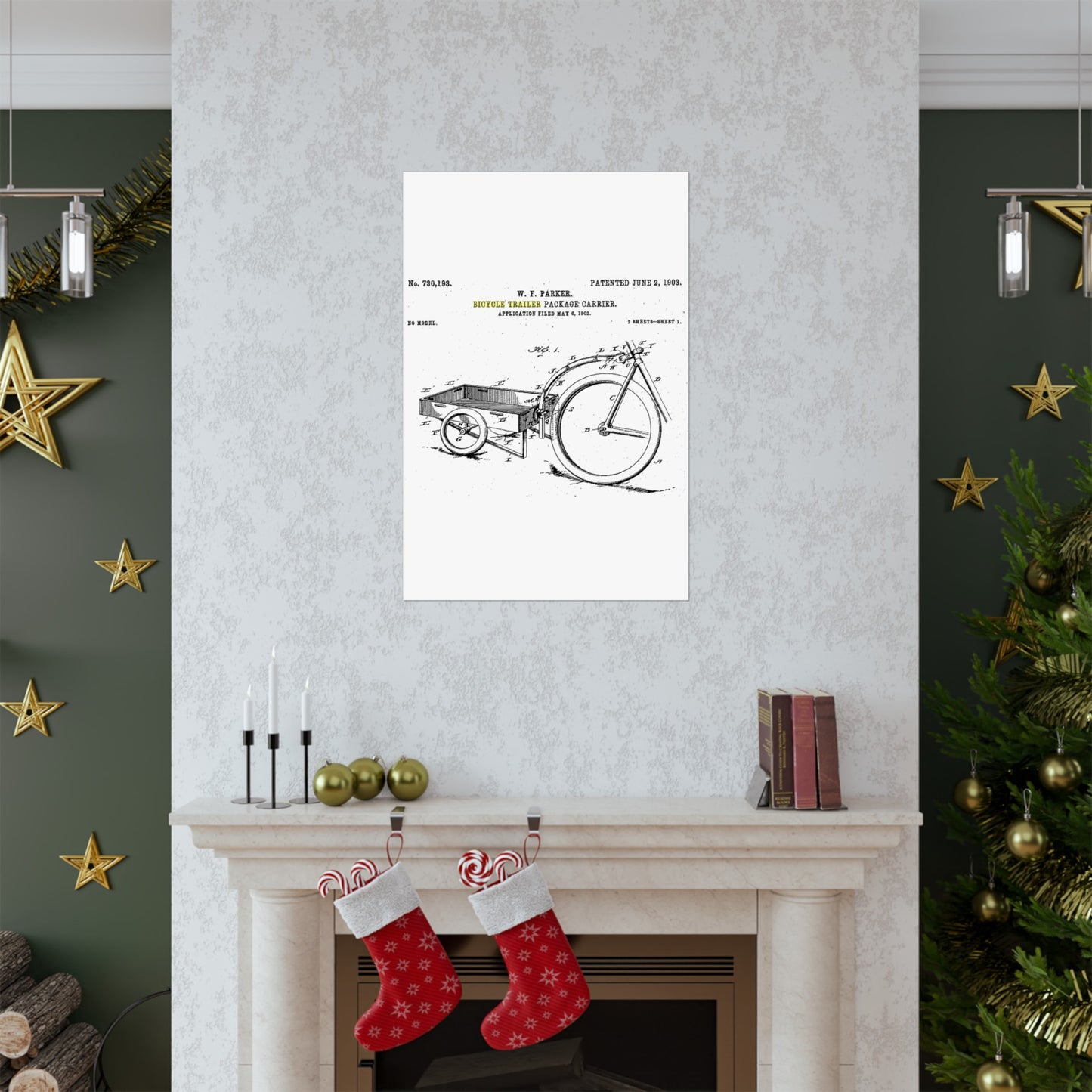 Patent Drawing of Engine - Bicycle Trailer Patent (1903) Public domain image High Quality Matte Wall Art Poster for Home, Office, Classroom