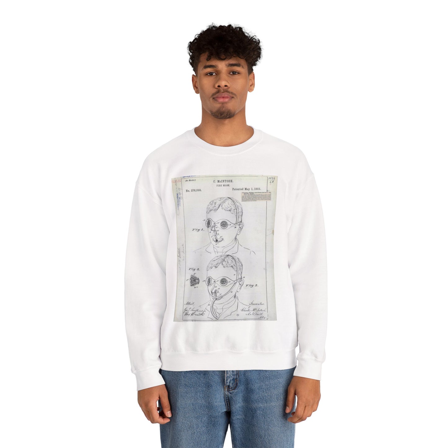 Patent drawing - for C. McIntosh's Fire Mask Public domain image White Heavy Blend Adult Crew Neck SweatShirt