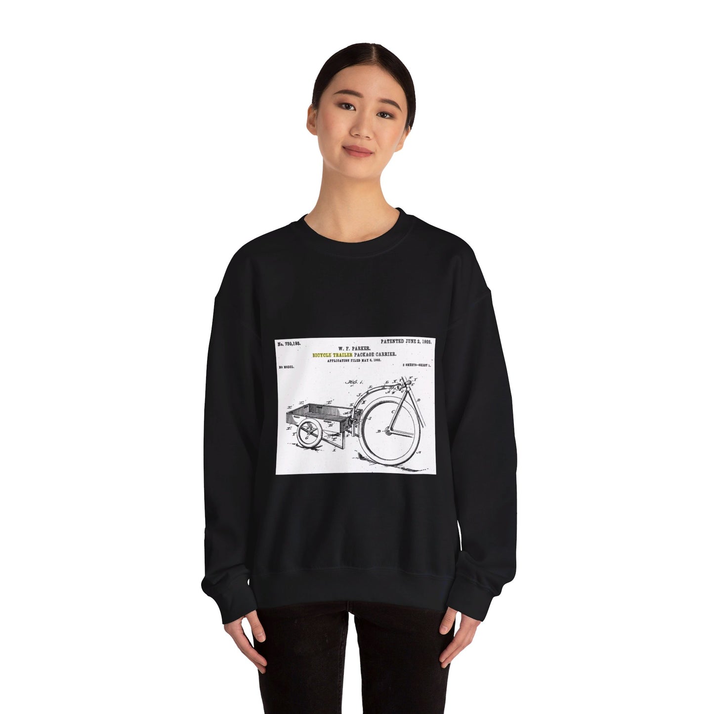 Patent Drawing of Engine - Bicycle Trailer Patent (1903) Public domain image Black Heavy Blend Adult Crew Neck SweatShirt
