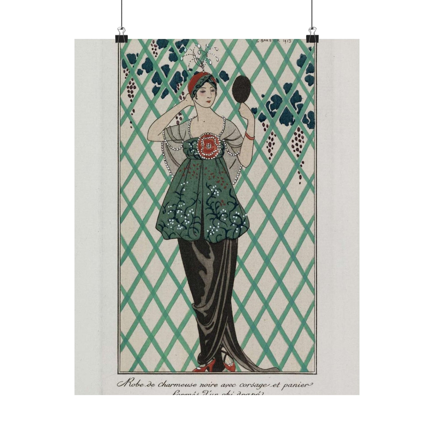 Evening gown (Robe de charmeuse noire avec corsage et panier formés d'un obi drapé) (CBL WEp 0870) High Quality Matte Wall Art Poster for Home, Office, Classroom
