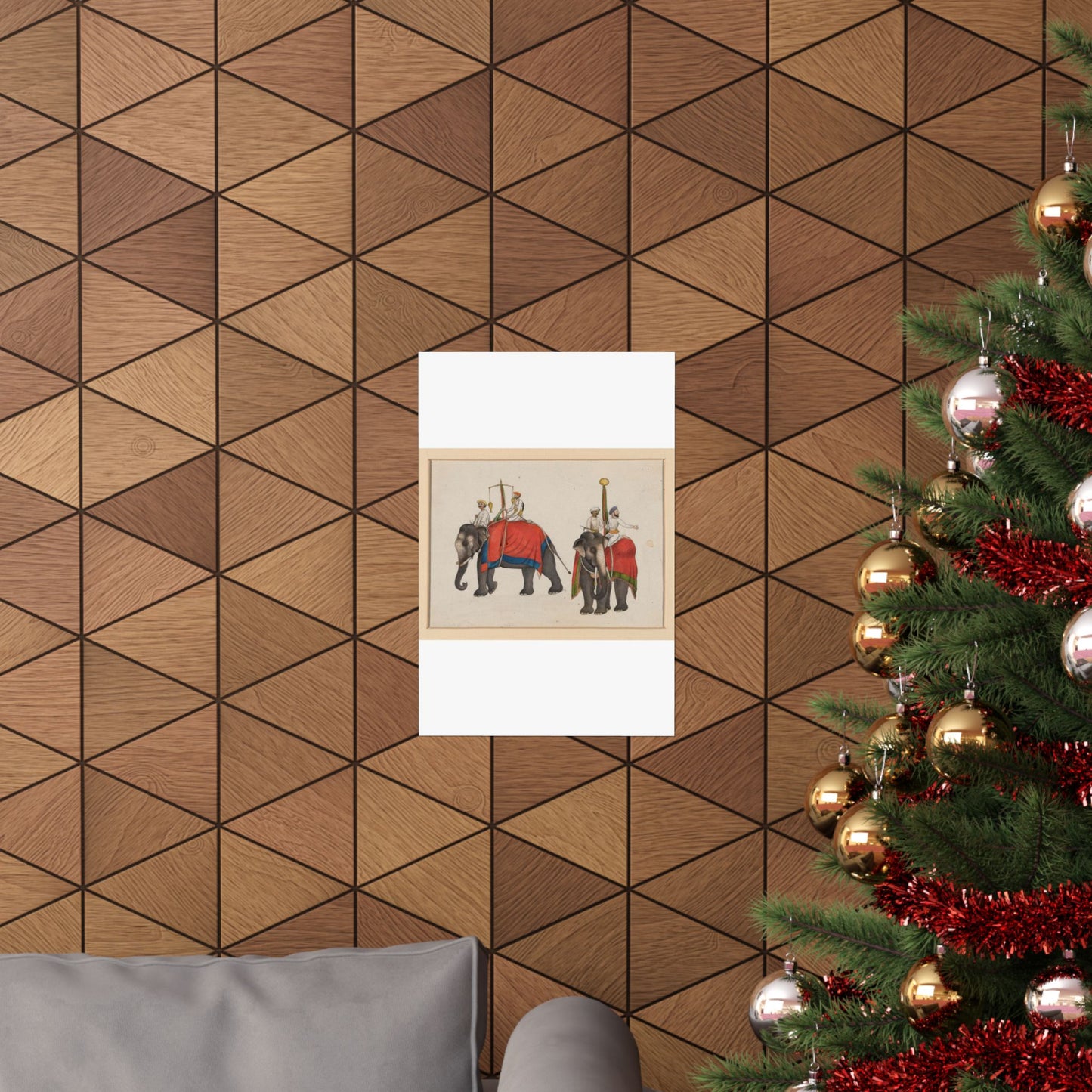 Two elephants carrying the fish and sun insignia of Mughal sovereignty High Quality Matte Wall Art Poster for Home, Office, Classroom