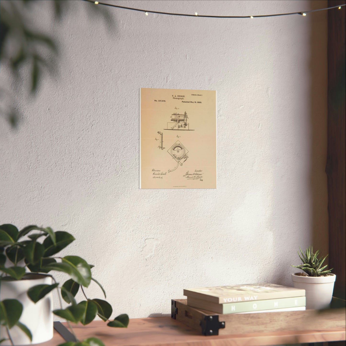 Patent Drawing of Engine - Drawing for a Phonograph Public domain image High Quality Matte Wall Art Poster for Home, Office, Classroom