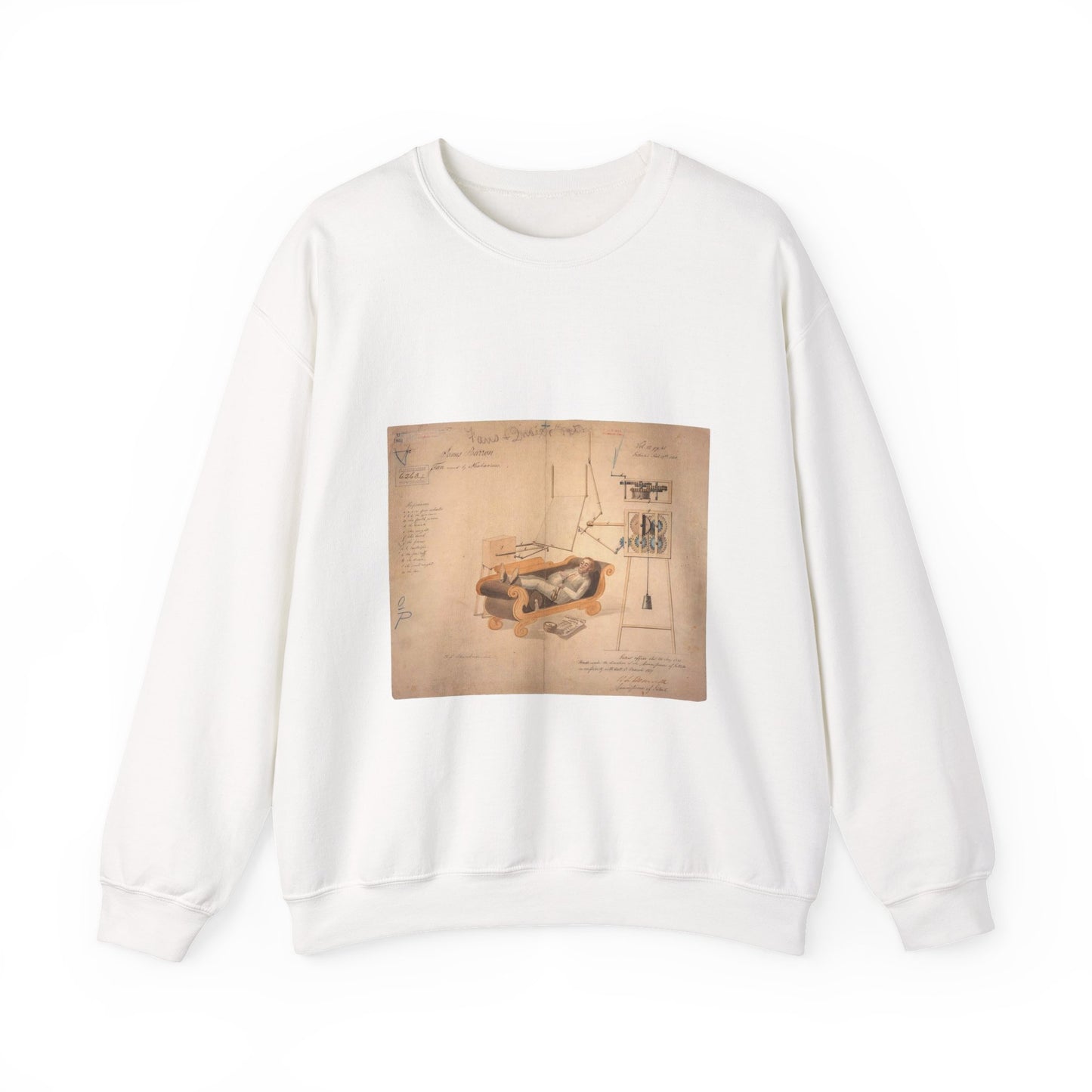 Patent drawing - Drawing of Fan Moved by Mechanism Public domain image White Heavy Blend Adult Crew Neck SweatShirt