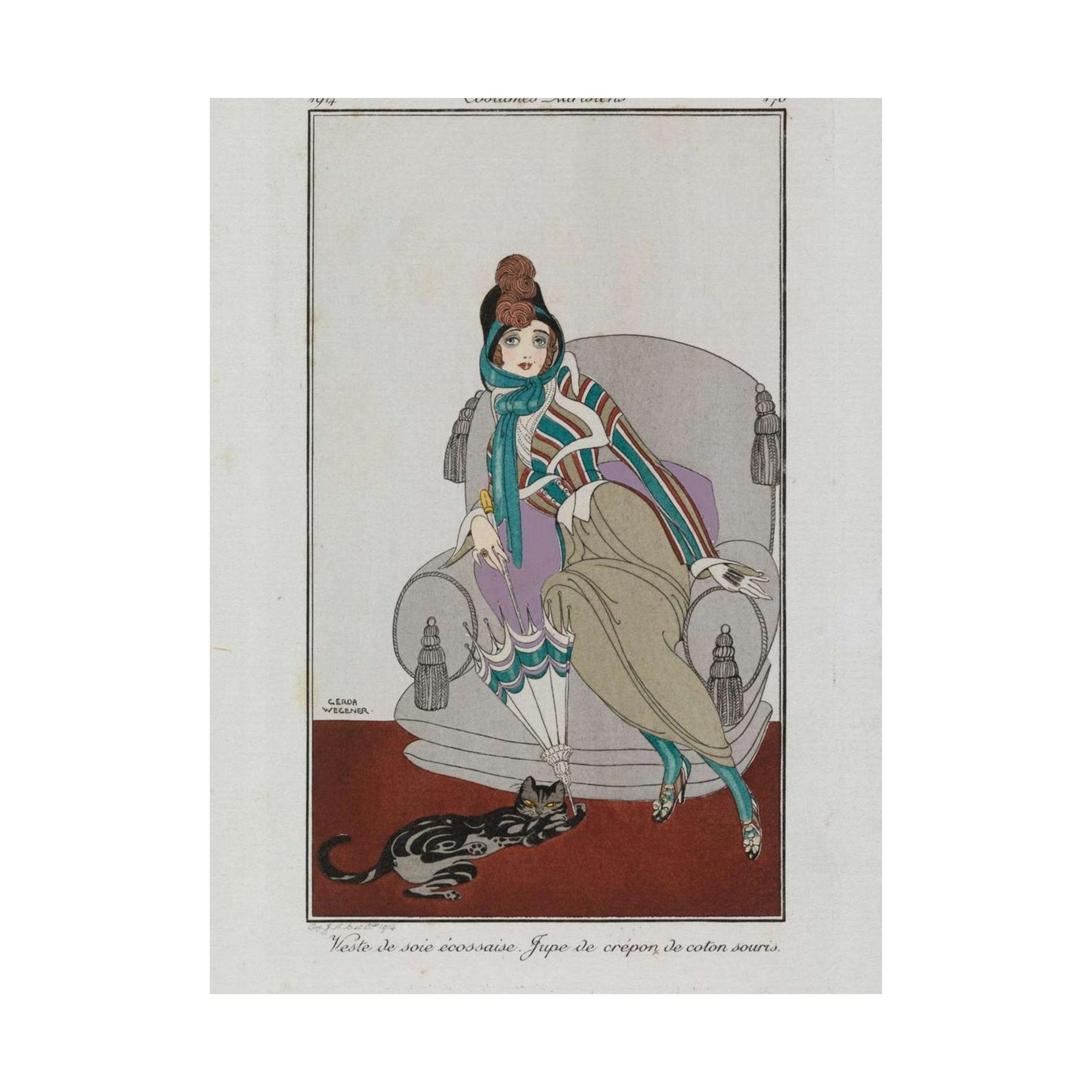 Jacket and skirt (Veste de soie écossaise. Jupe de crépon de coton souris) (CBL WEp 0946) High Quality Matte Wall Art Poster for Home, Office, Classroom